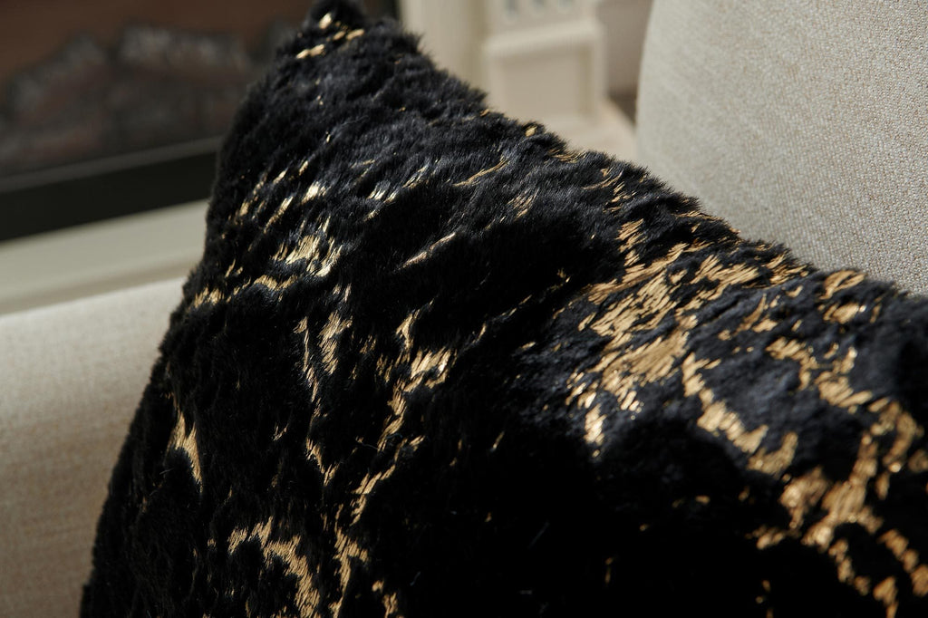Luxury Chinchilla Faux Fur Gilded Black Pillow (22 In. x 22 In.)