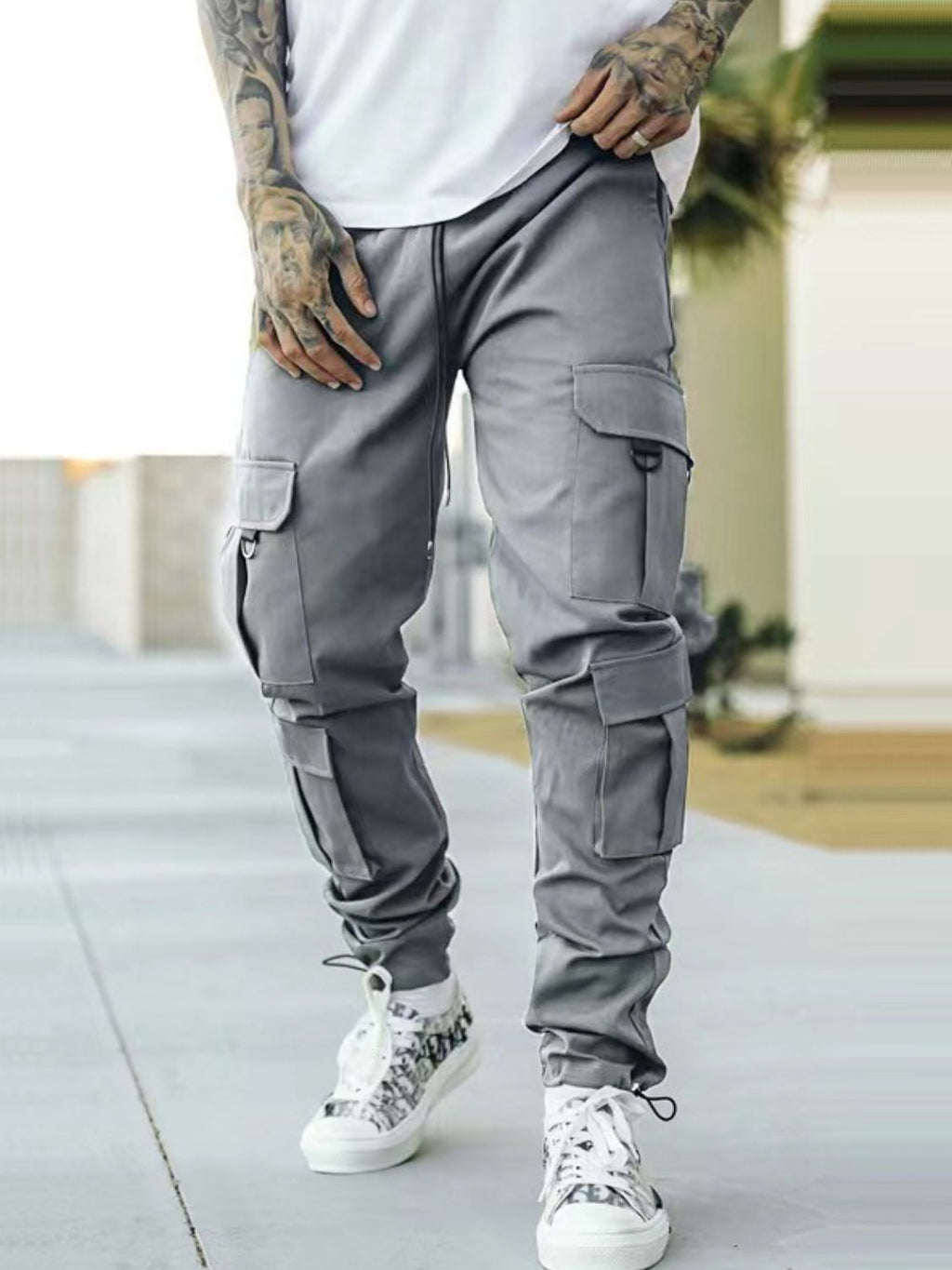 Drawstring Pants with Cargo Pockets