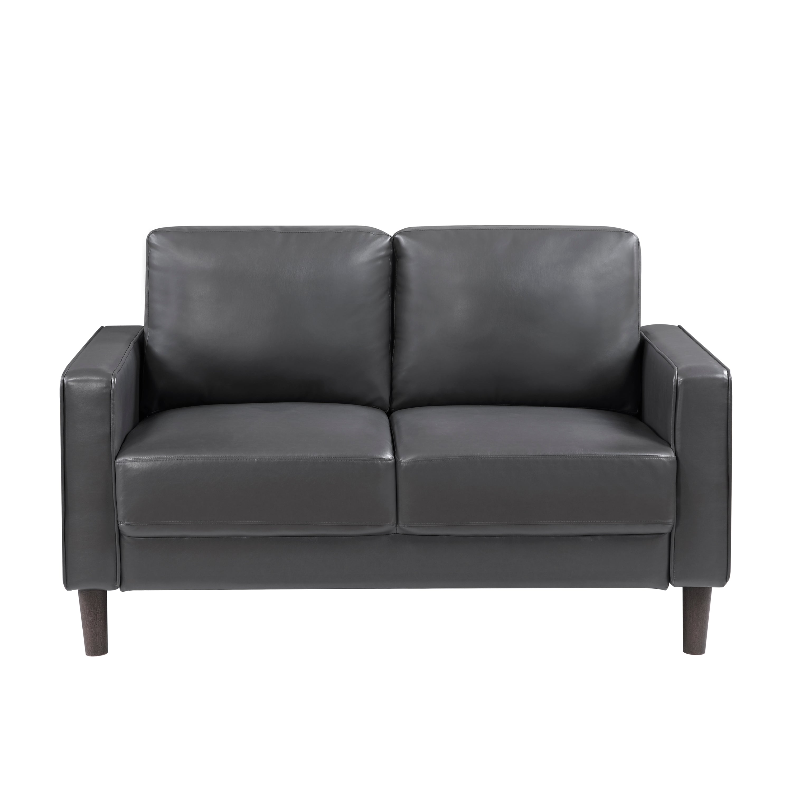 Modern Living Room Furniture 2pc Set Sofa Loveseat Dark Gray Faux Leather Upholstered Cushion Back Seat Solid Wood