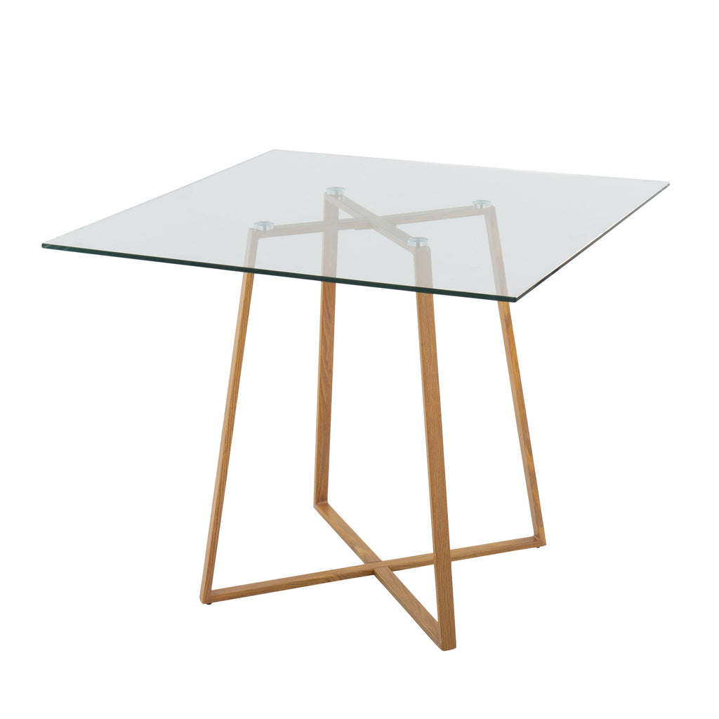 Cosmo Contemporary Square Dining Table with Natural Metal Legs and Clear Glass Top by LumiSource