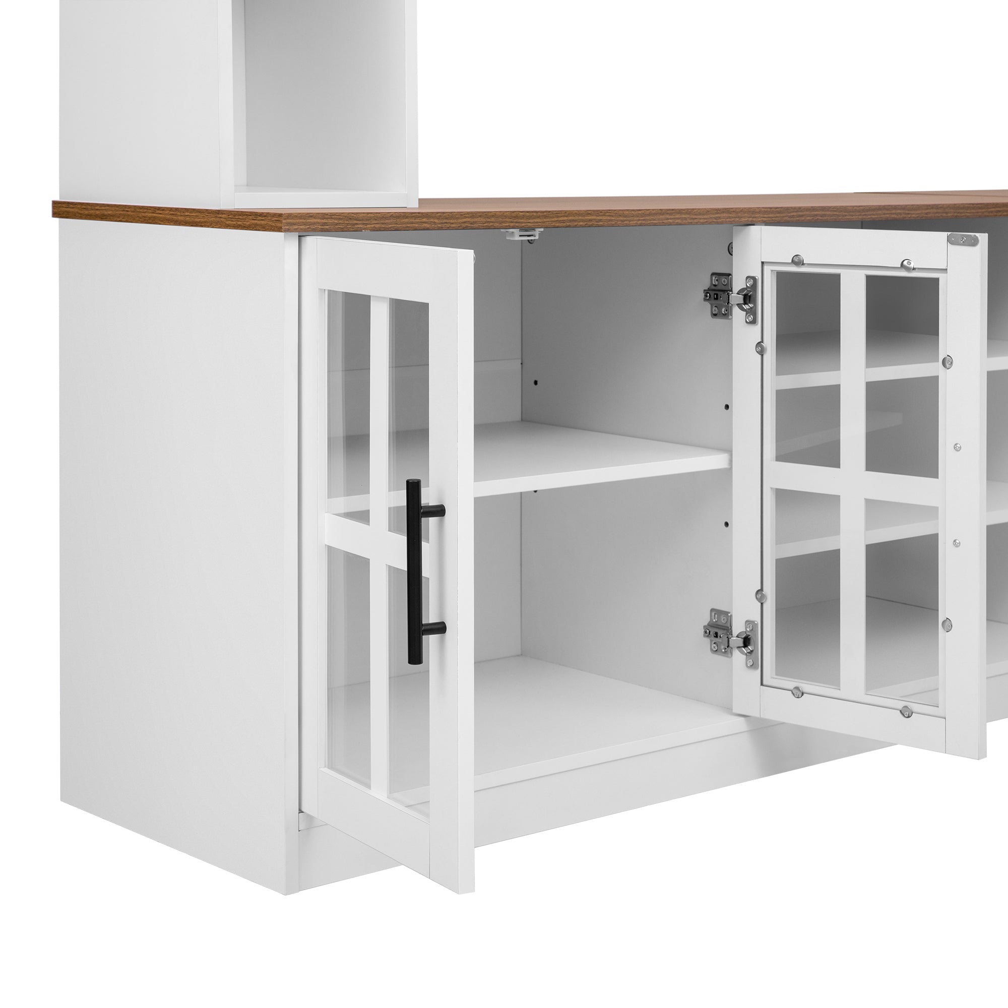 U-Can 95.5' W Wall Unit Entertainment Center with Bookshelves for TVs up to 80', Modern TV Stand Media Console with Cabinets, Tempered Glass Doors and Adjustable Shelves for Living Room