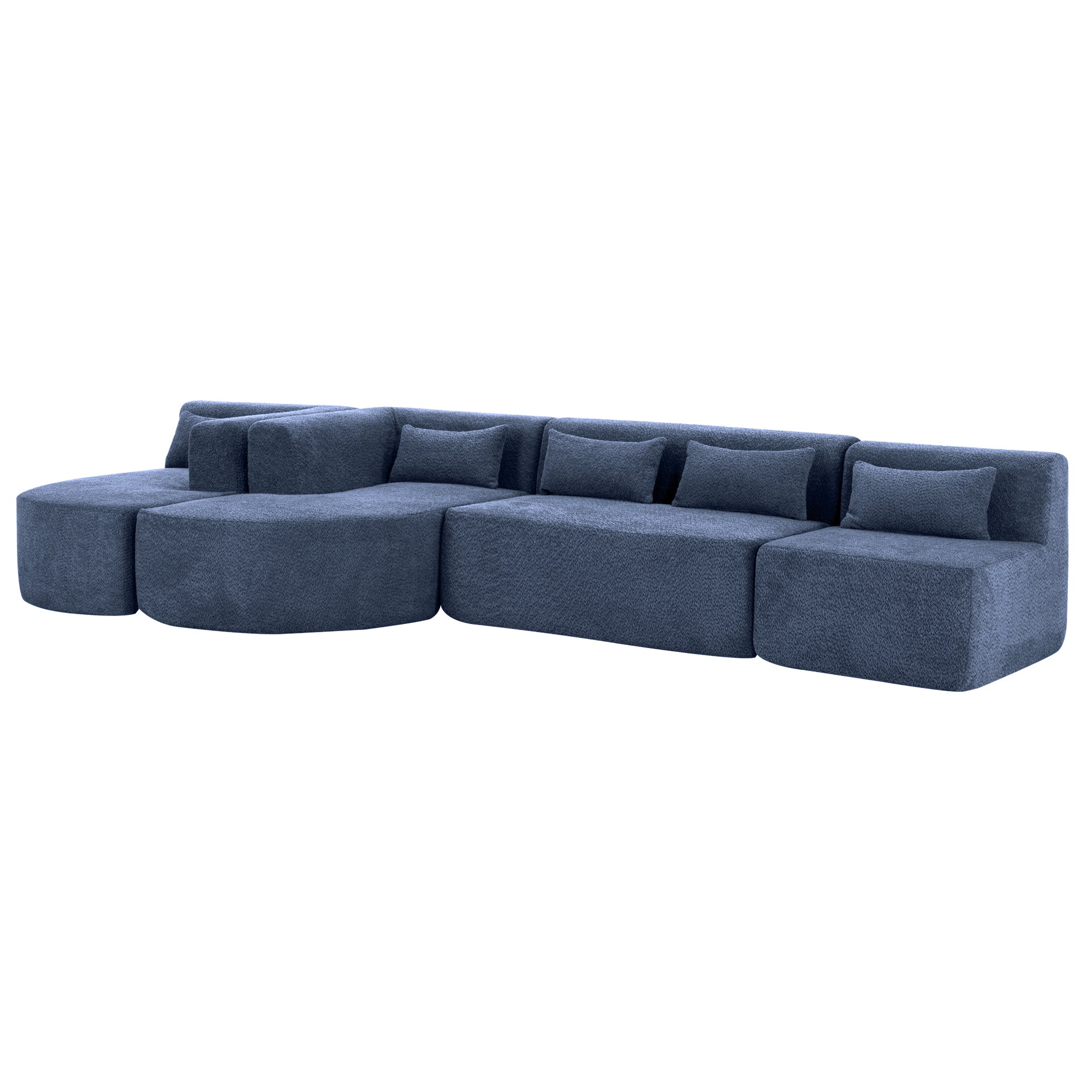 144' Upholstered Sofa Free-combined Sofa Couch with Two Chaise Lounge and Five Back Pillows for Living Room, Blue