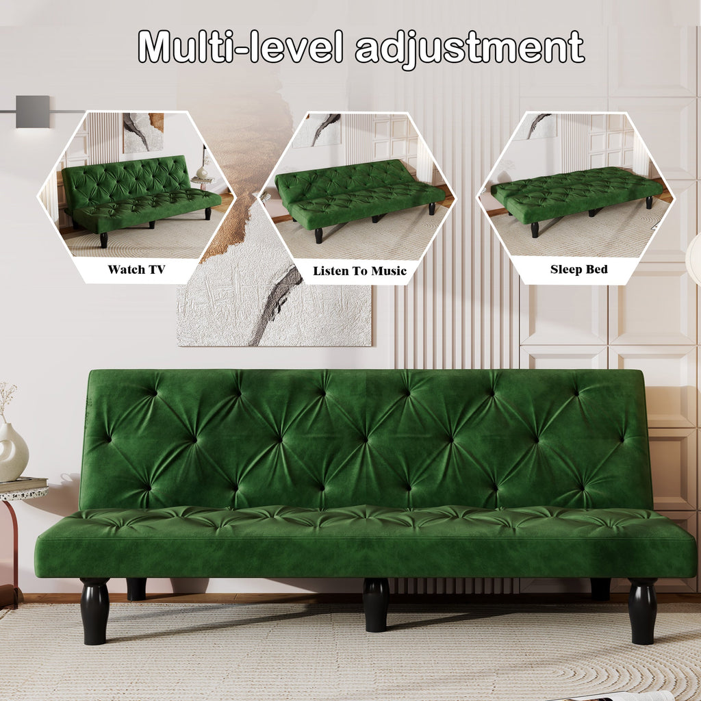 Sofa Magic: 66" Green Velvet Sofa Bed Transforms into a Comfortable Sleeping Space, Perfect for Family Living Rooms, Apartments, and Bedrooms