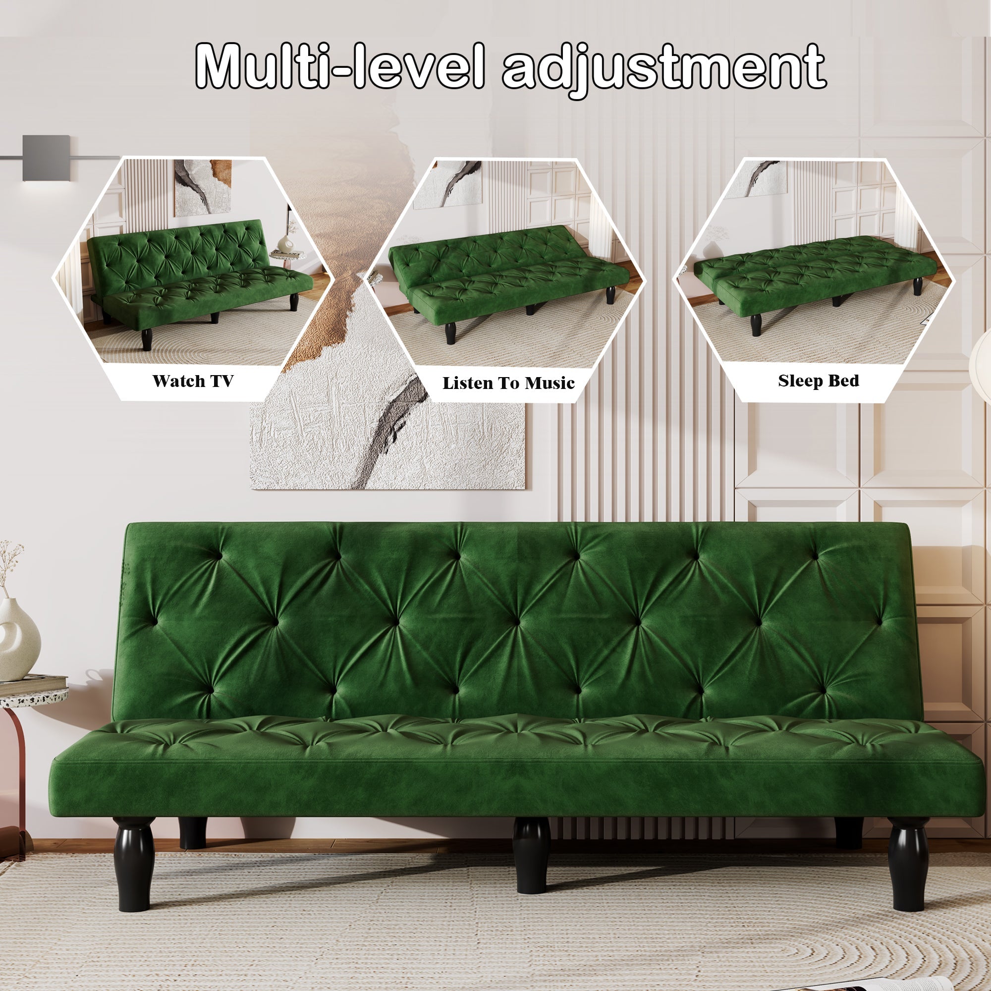 Sofa Magic: 66" Green Velvet Sofa Bed Transforms into a Comfortable Sleeping Space, Perfect for Family Living Rooms, Apartments, and Bedrooms