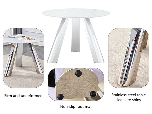 42' Luxury Sintered Stone Table: 0.45' Durable Top + 6' Steel Legs, 350lb Capacity, Stain/Heat-Resistant White/Gray Veined Surface - Modern Minimalist Design