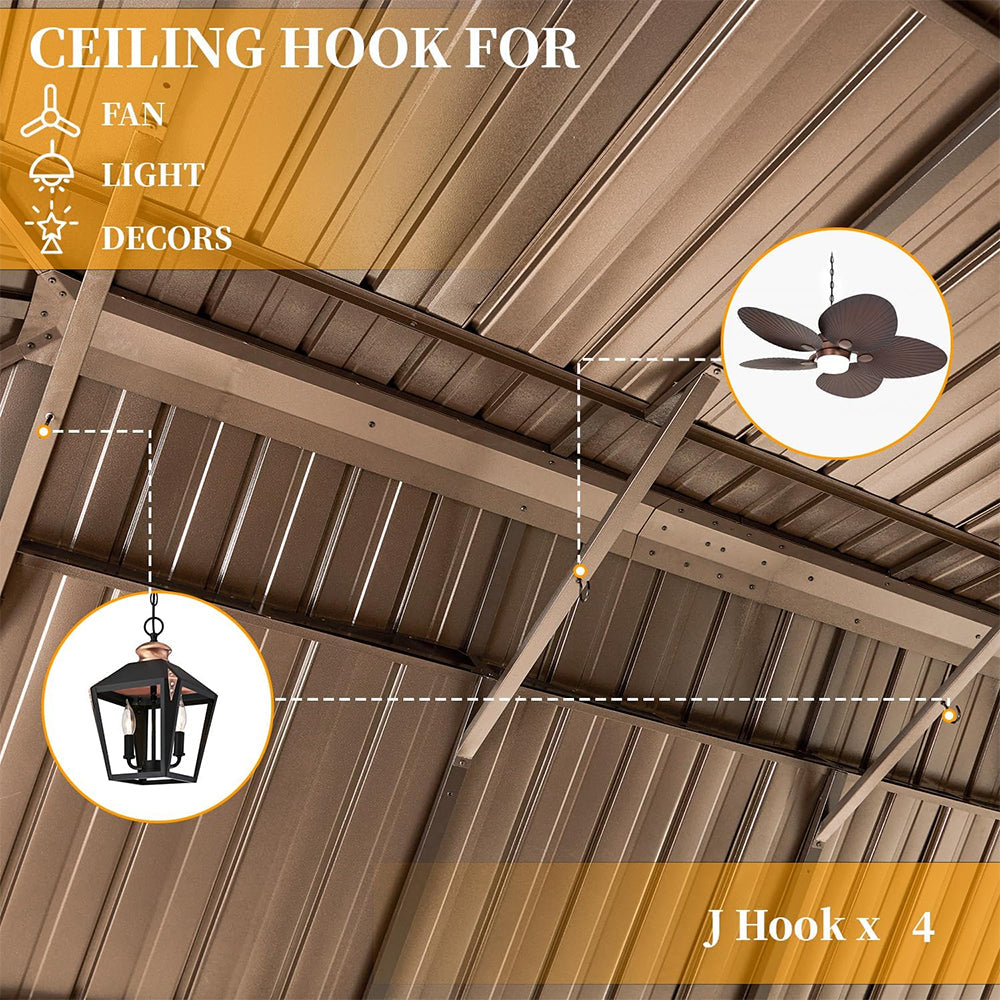 [14x24FT] Heavy Duty Aluminum Galvanized Steel Double Roof Hardtop Gazebo With Netting And Curtains (SAK41853)