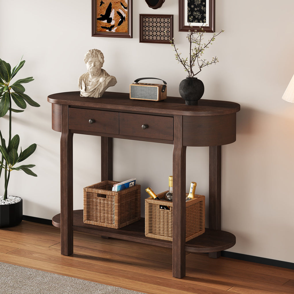 TREXM Elegant Retro Console Table with Curved Design and Smooth Glaze for Entryways, Living Rooms and hallways (Espresso)