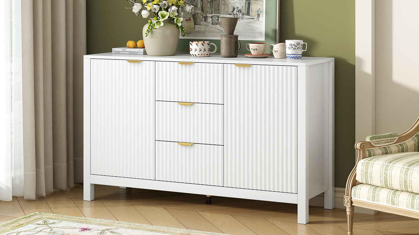 U_STYLE Sideboard with Wave Design - 3 Adjustable Shelves, 3 Drawers & Soft-Close Doors, Storage Console Table with Metal Handles, Suitable for Study, Hallway and Living Room, 3 Colors