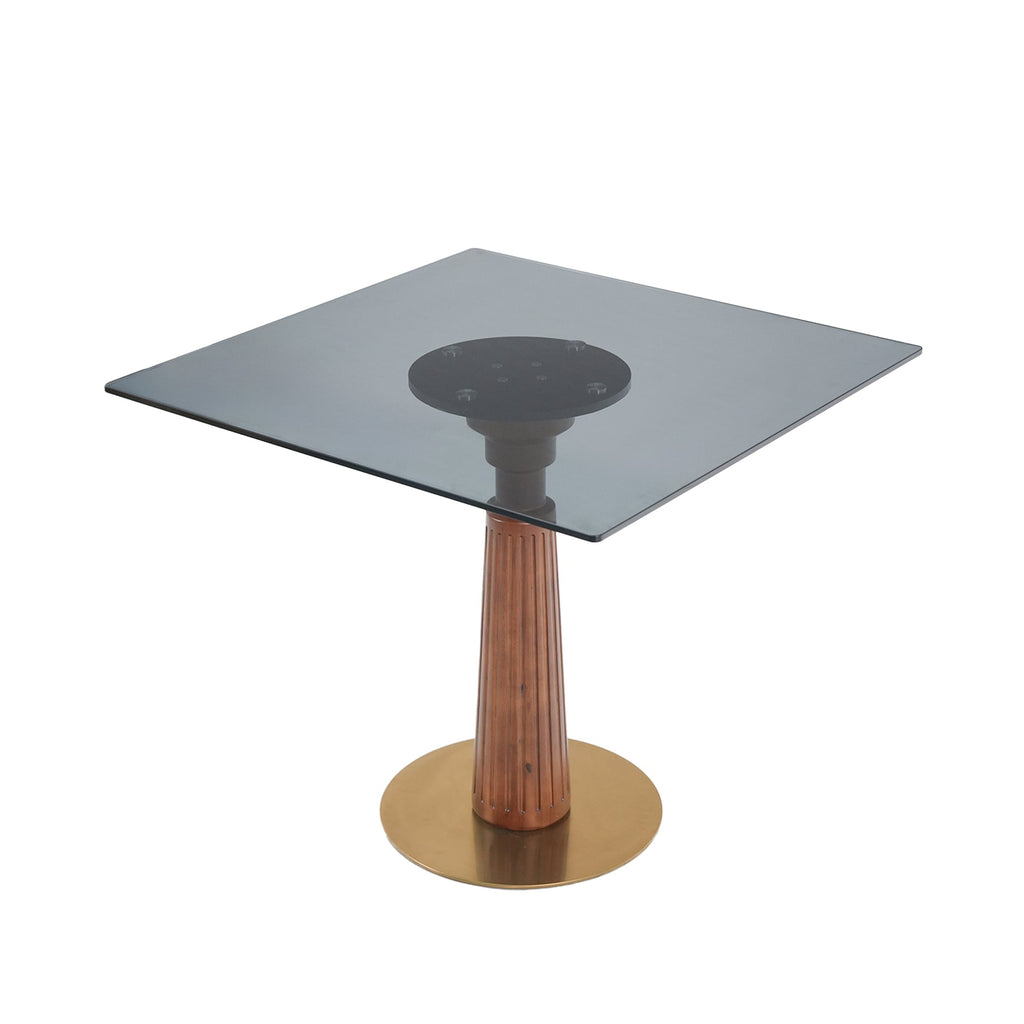 Modern Square Dining Table, 33.5' Tempered Glass Table with Wooden Leg & Gold Base, 2 - Person Kitchen Table for Small Space, 150lbs Weight Capacity(Only the Negotiation Table)