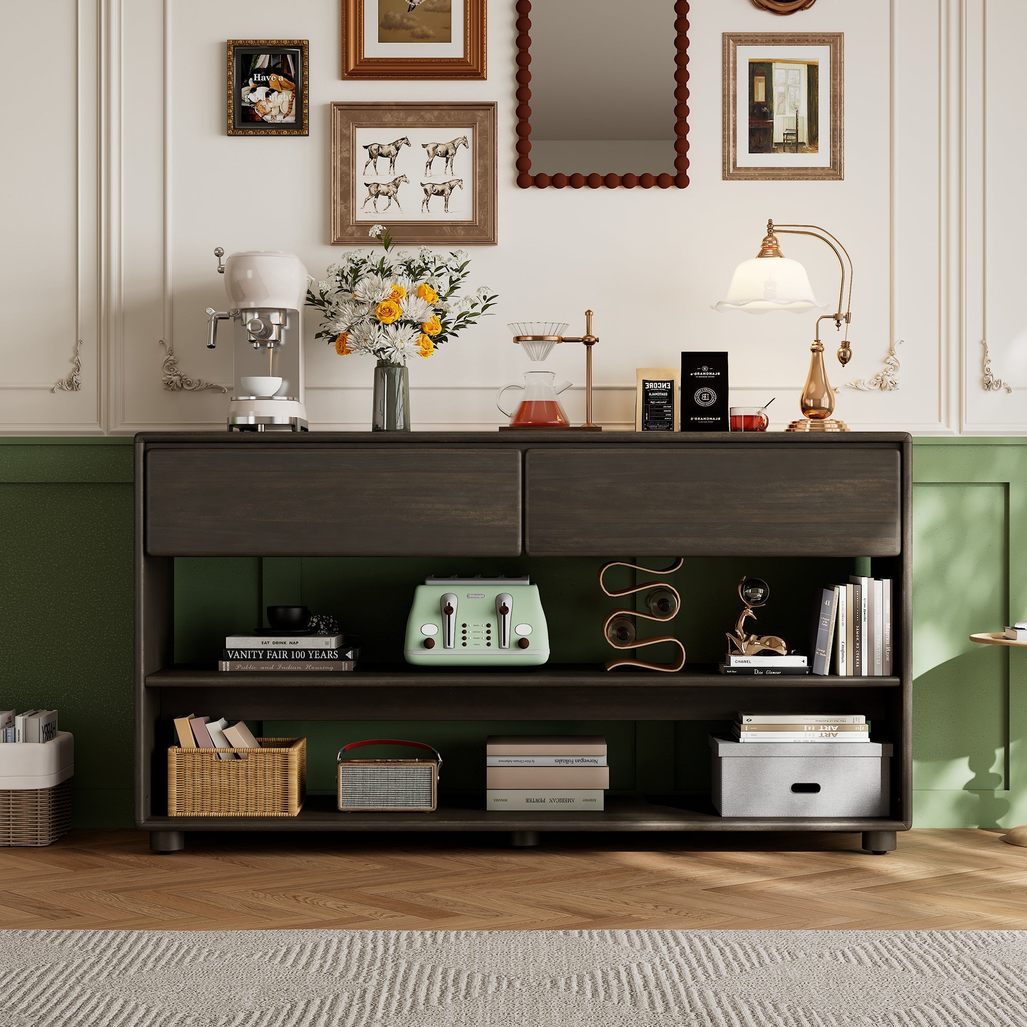TREXM Console Table for Entryway, Vintage Entryway Table with Drawers and Shelves, Perfect Console Tables with Storage for Entryway, Hallway, Living Room (Espresso)