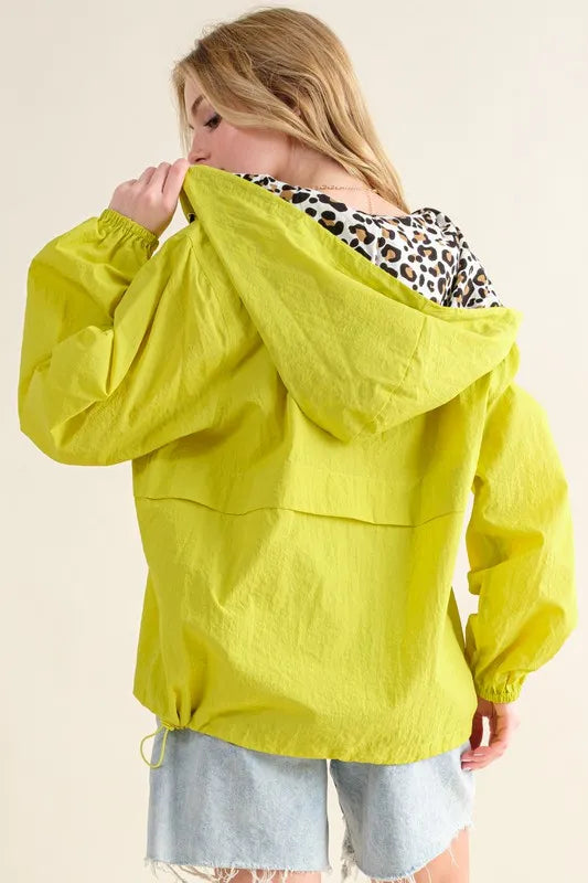 And The Why Leopard Print Hoodie Zipper Up Pocket Windbreaker