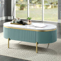 Glam Contemporary Light Teal 1pc Coffee Table White Faux Marble Top Living Room Table W Drawer