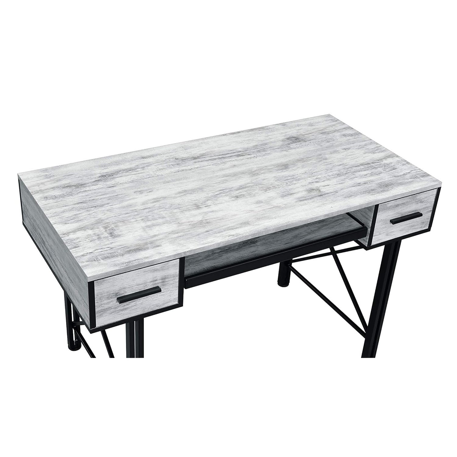 Rectangular Computer Desk with 2 Drawers, Antique White and Black