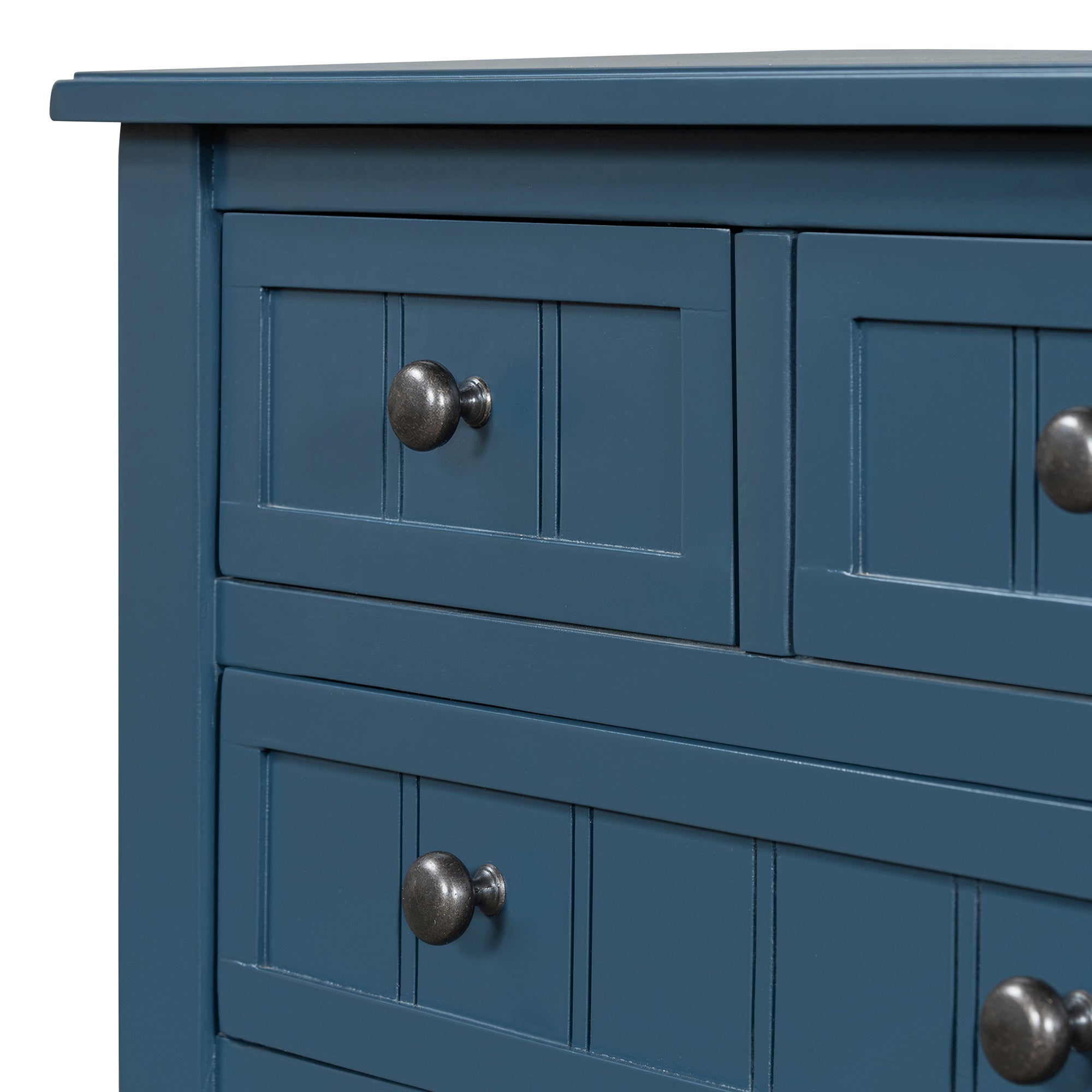 TREXM Narrow Console Table, Slim Sofa Table with Three Storage Drawers and Bottom Shelf (Navy)