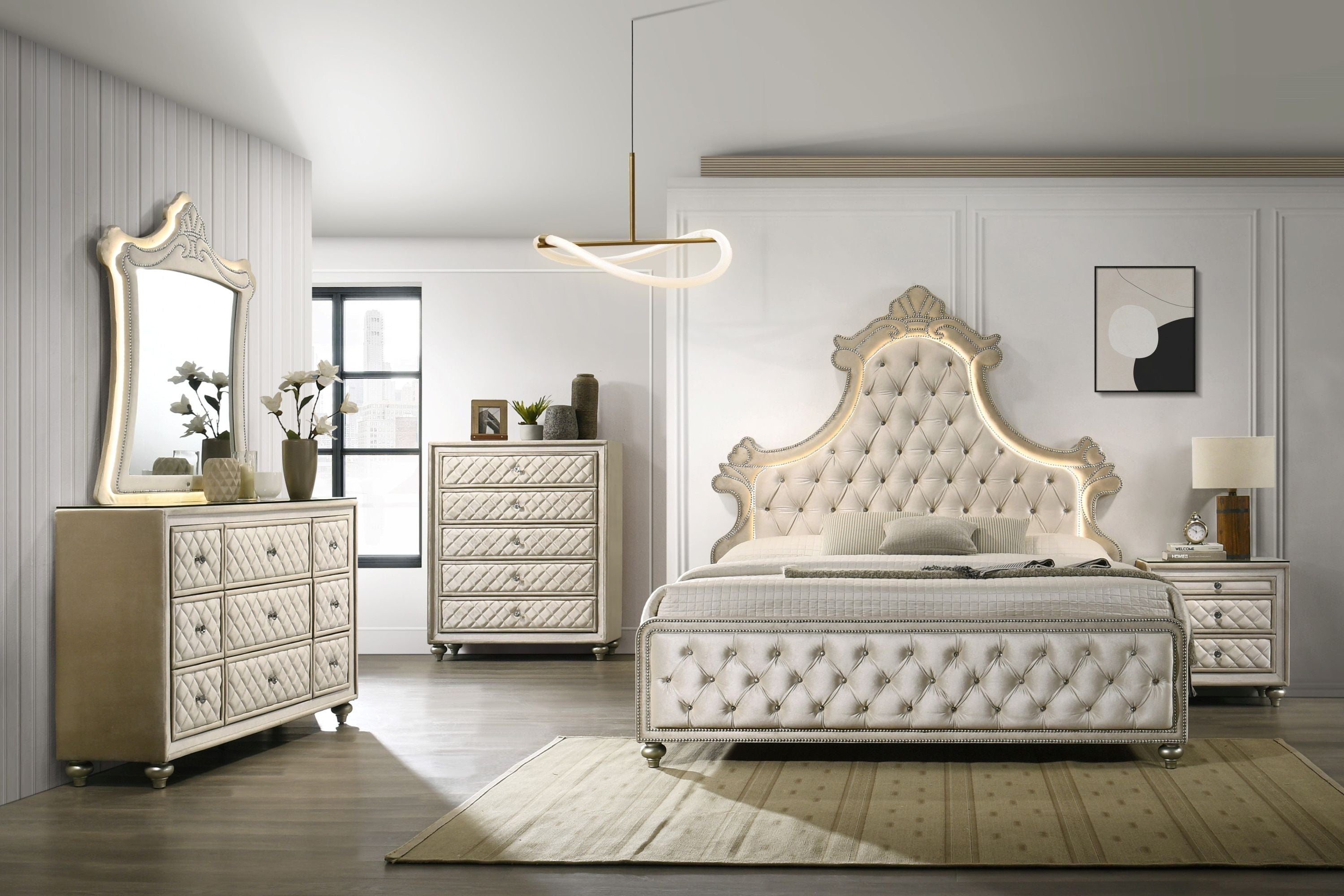 Beige 2-Drawer Nightstand