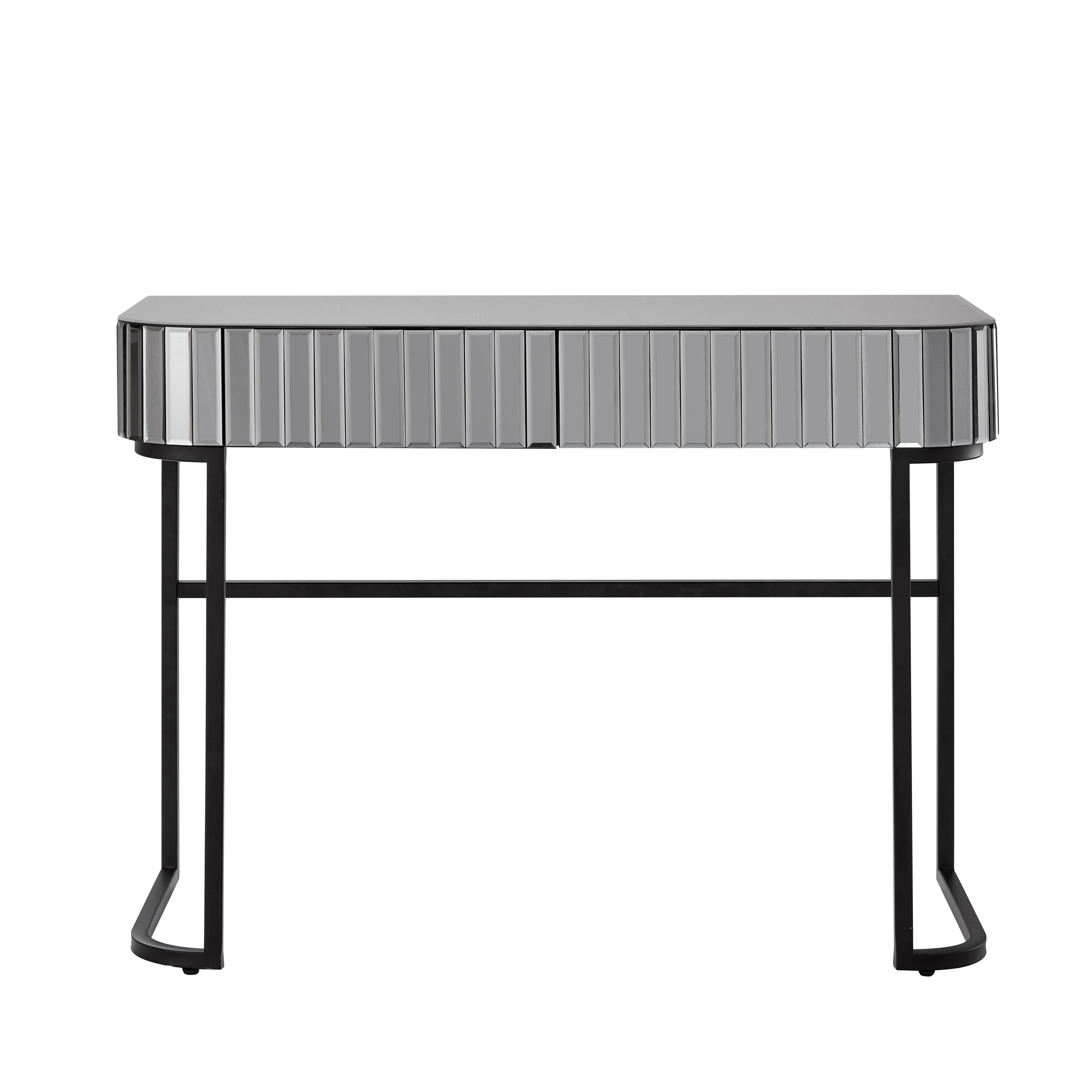 39' Mirrored Makeup Vanity Table with Stainless Steel Base, Mirrored Console Dressing Table with 2 Drawers,Versatile Desk for Bedroom and Office, Gray