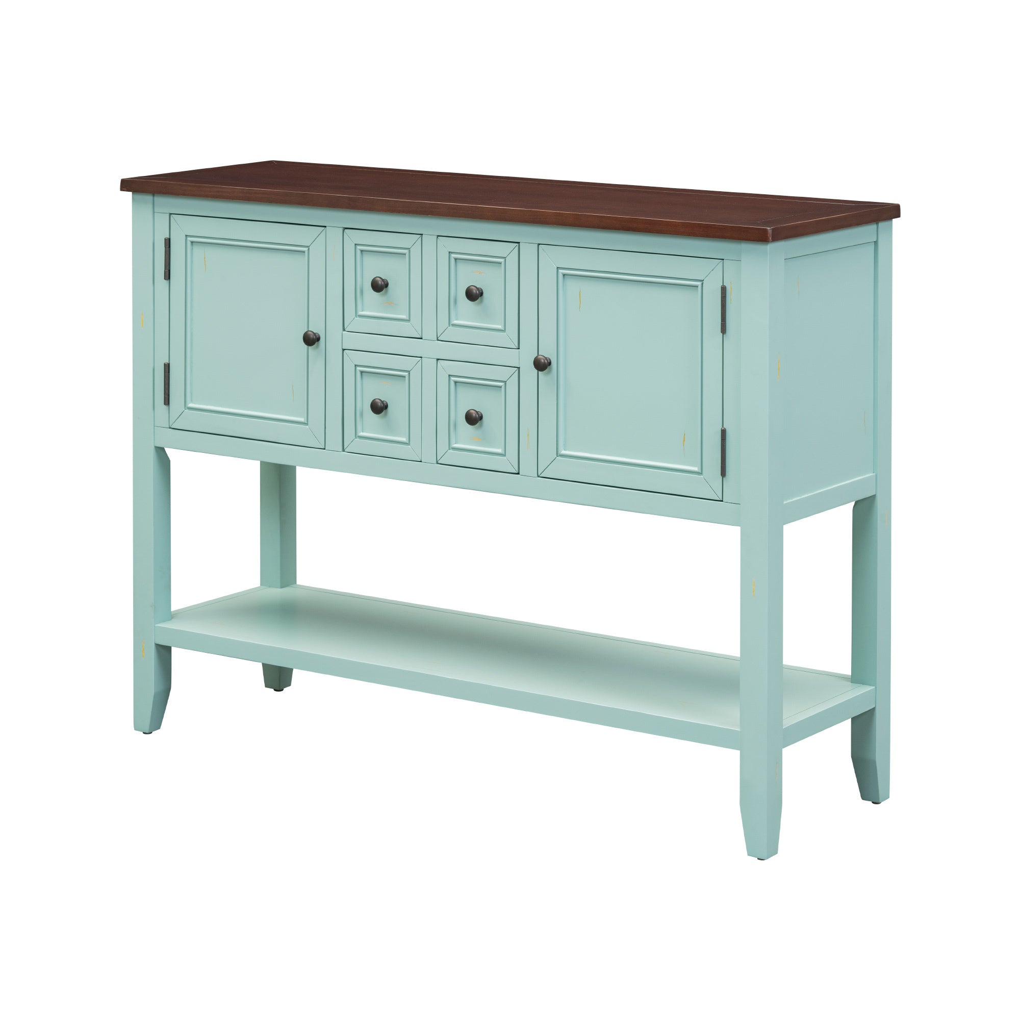 TREXM Cambridge Series  Ample Storage Vintage Console Table with Four Small Drawers and Bottom Shelf for Living Rooms, Entrances and Kitchens (Retro Blue, OLD SKU: WF190263AAC)