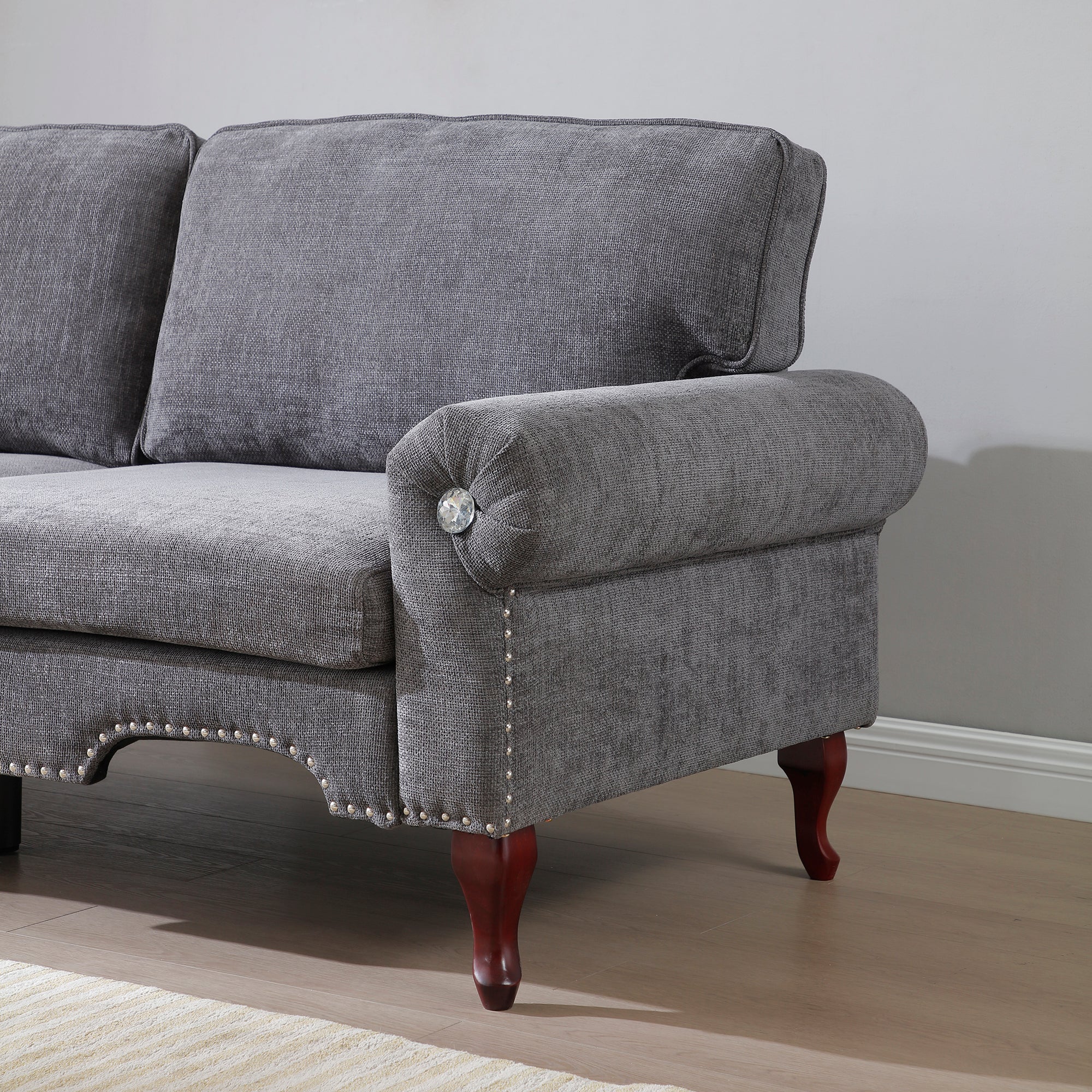 66-Inch Modern Velvet Loveseat Sofa with Wooden Legs & Crystal button and Copper Nail, Tufted Backrest, Perfect for Living Room, Bedroom, or Office (Grey)