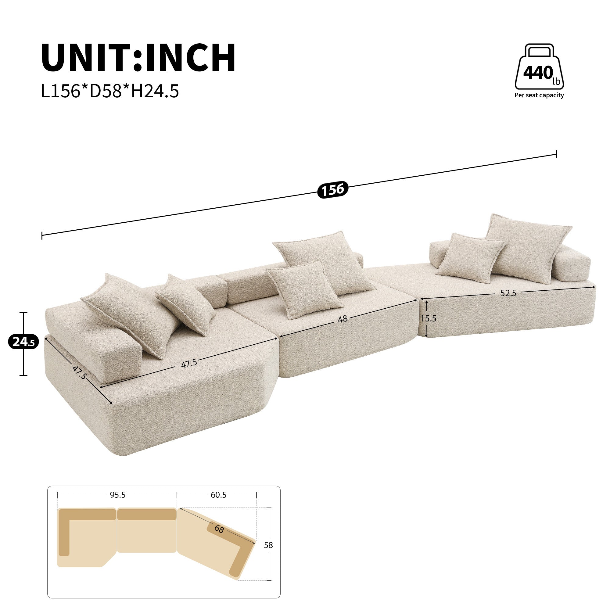 Oversized Modular Sectional Sofa,Luxury Boucle Floor Couch Set,Convertible Compressed Couch,Spacious Foam-Filled Sofa for Living Room,3 PC Free Combination,2 Colors