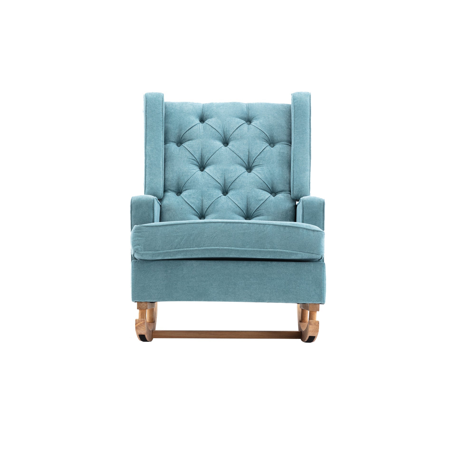 COOLMORE Nursery Rocking Chair Upholstered Mid Century Modern Rocker Oversized Armchair for Living Room with Solid Wood Base (Mint Green)