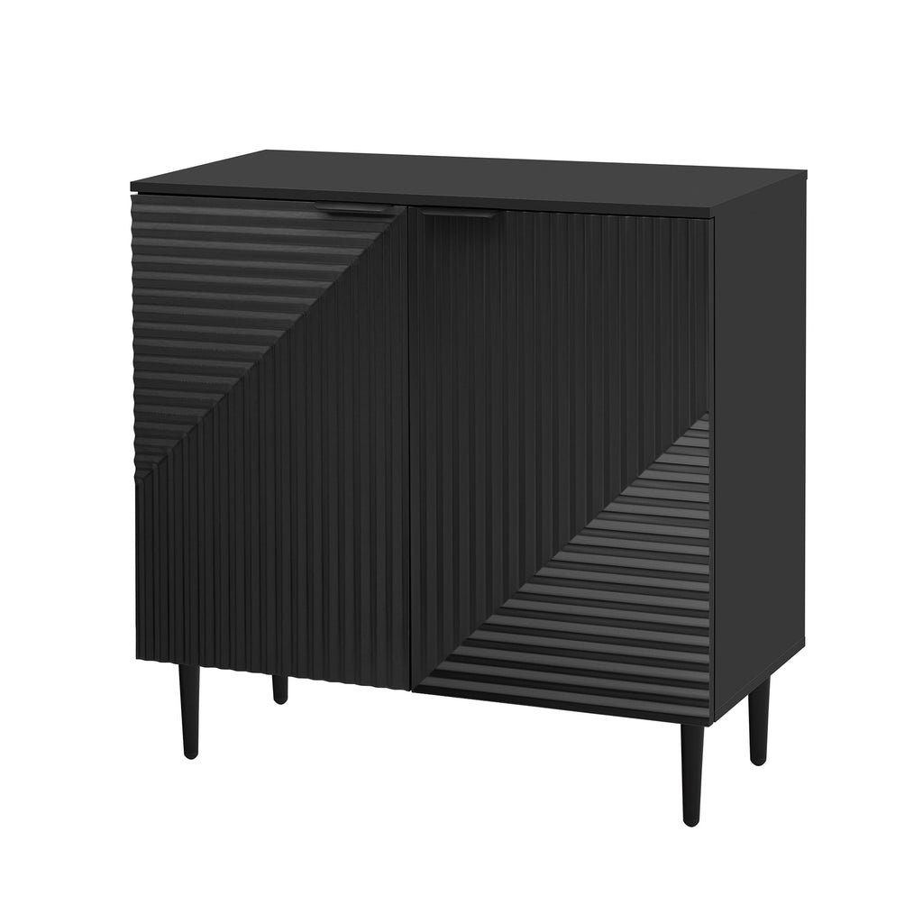 Mirod Set of 2 Modern Minimalist Side Cabinets,Versatile Storage Solution,Adjustable Shelves,Stylish Geometric Door Design,Perfect as TV Stand