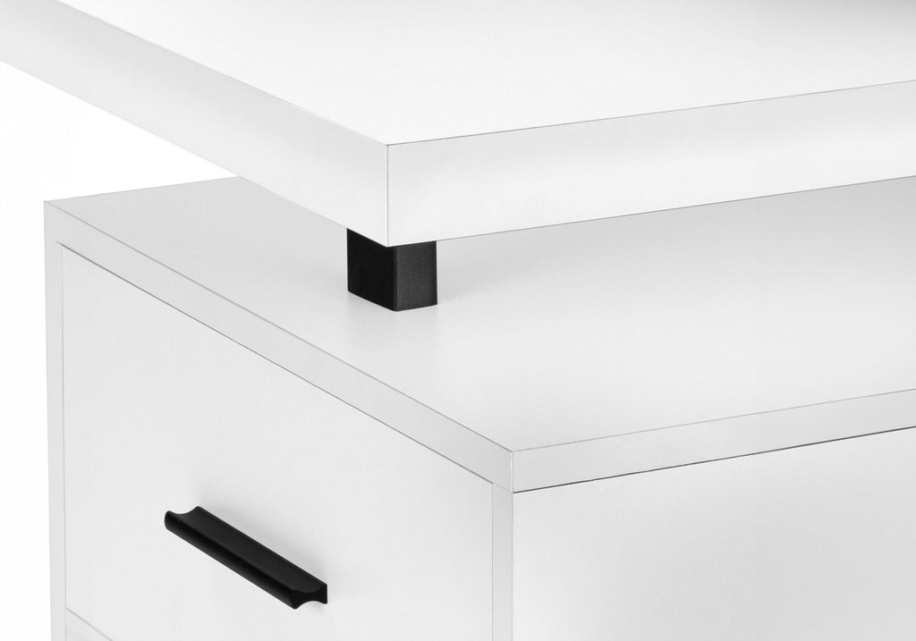 Computer Desk, Home Office, Laptop, Left, Right Set-up, Storage Drawers, 60'l, Work, White Laminate, Black Metal, Contemporary, Modern