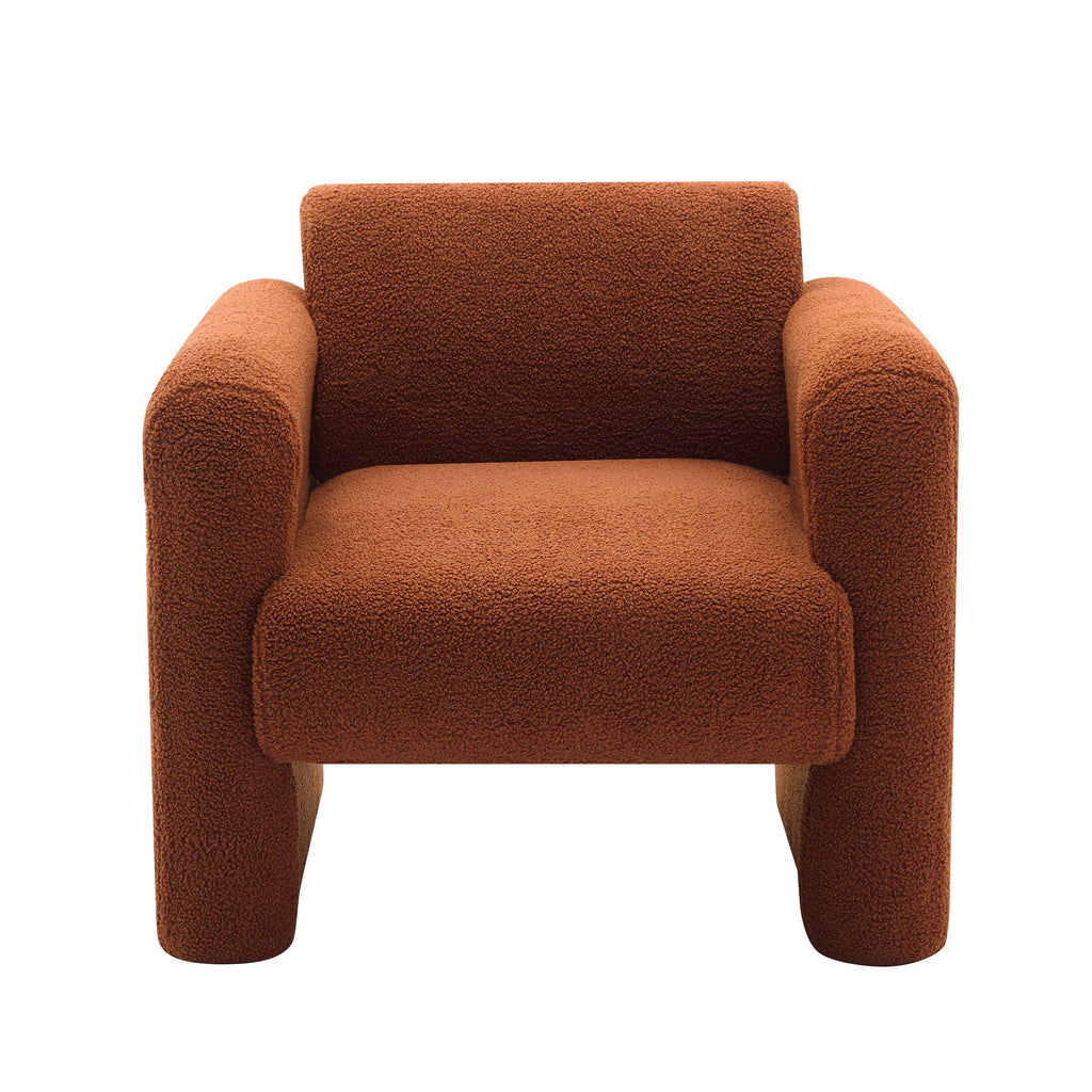 Modern Accent Chair Lambskin Sherpa Fabric Upholstered Comfy Reading Arm Chair Soft Padded Armchair with Back and Pillow for Living Room Bedroom Reception Waiting Room Office,Burnt Orange