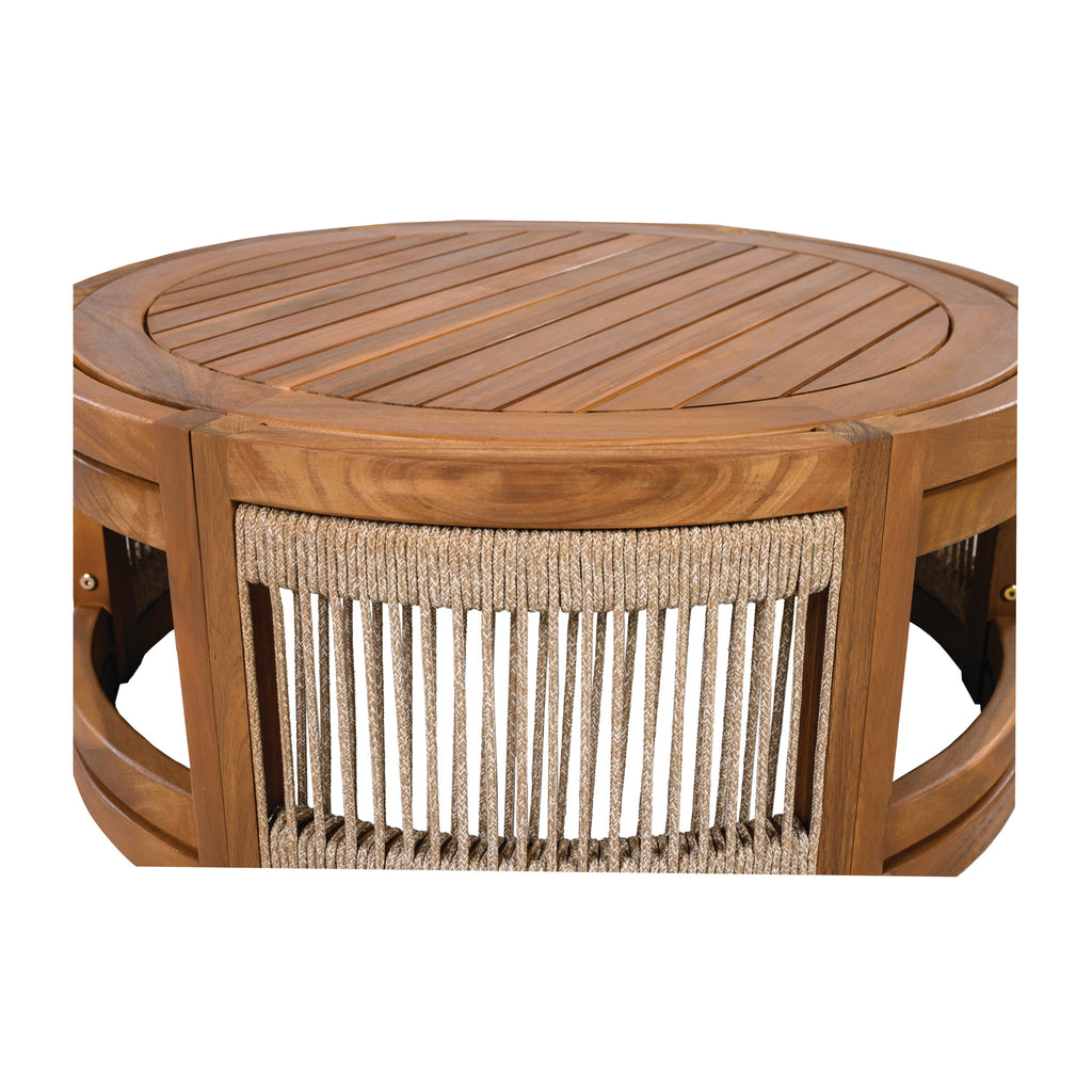 27.95' Acacia Wood Outdoor Coffee Table - Handwoven Rope Accent Boho Patio Table with All-Weather Durability