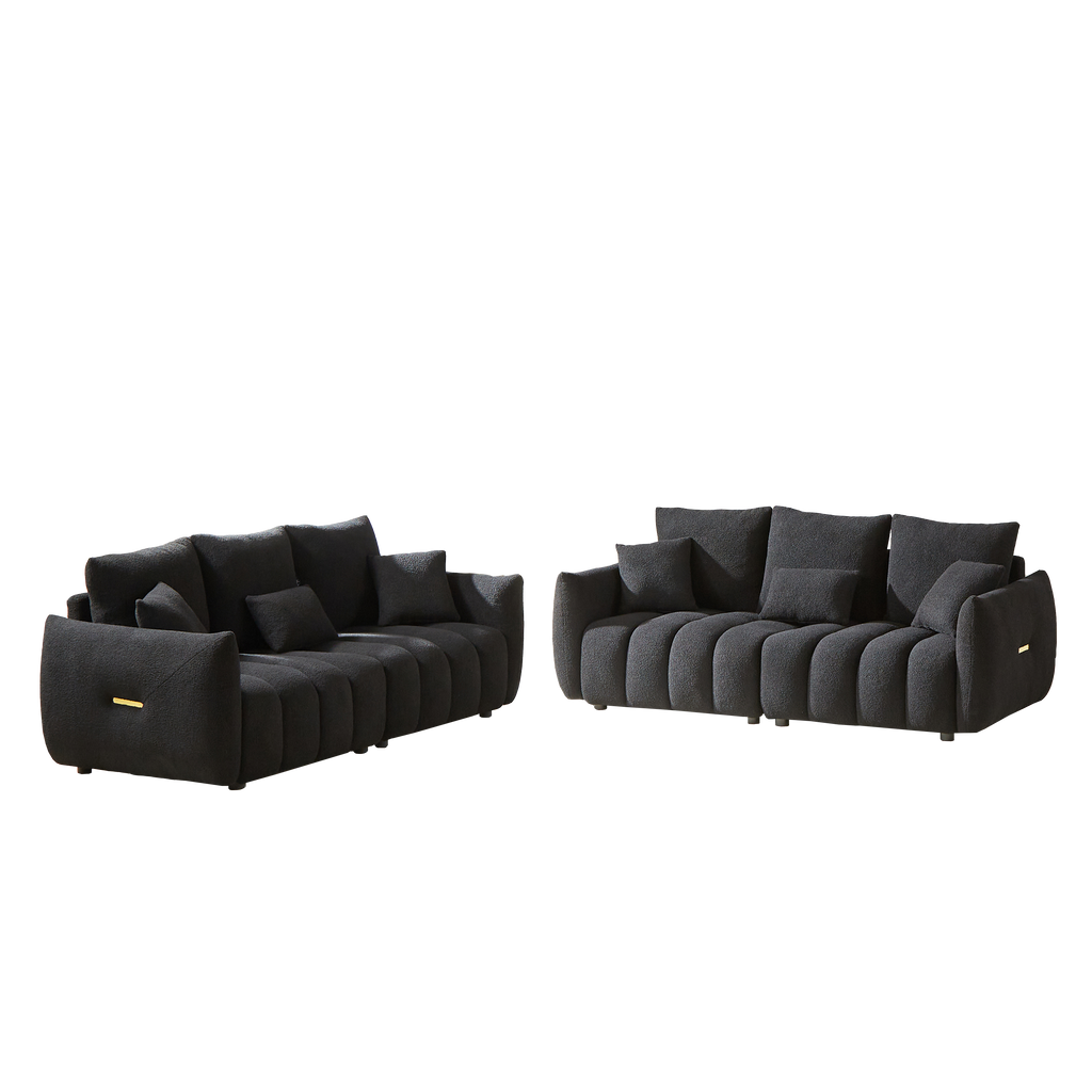 3 Seater + 3 Seater Combo Sofa Modern Living Room Sofa, Teddy Sofa, Wooden Frame, 6 Cushions, Apartment Sofa Furniture