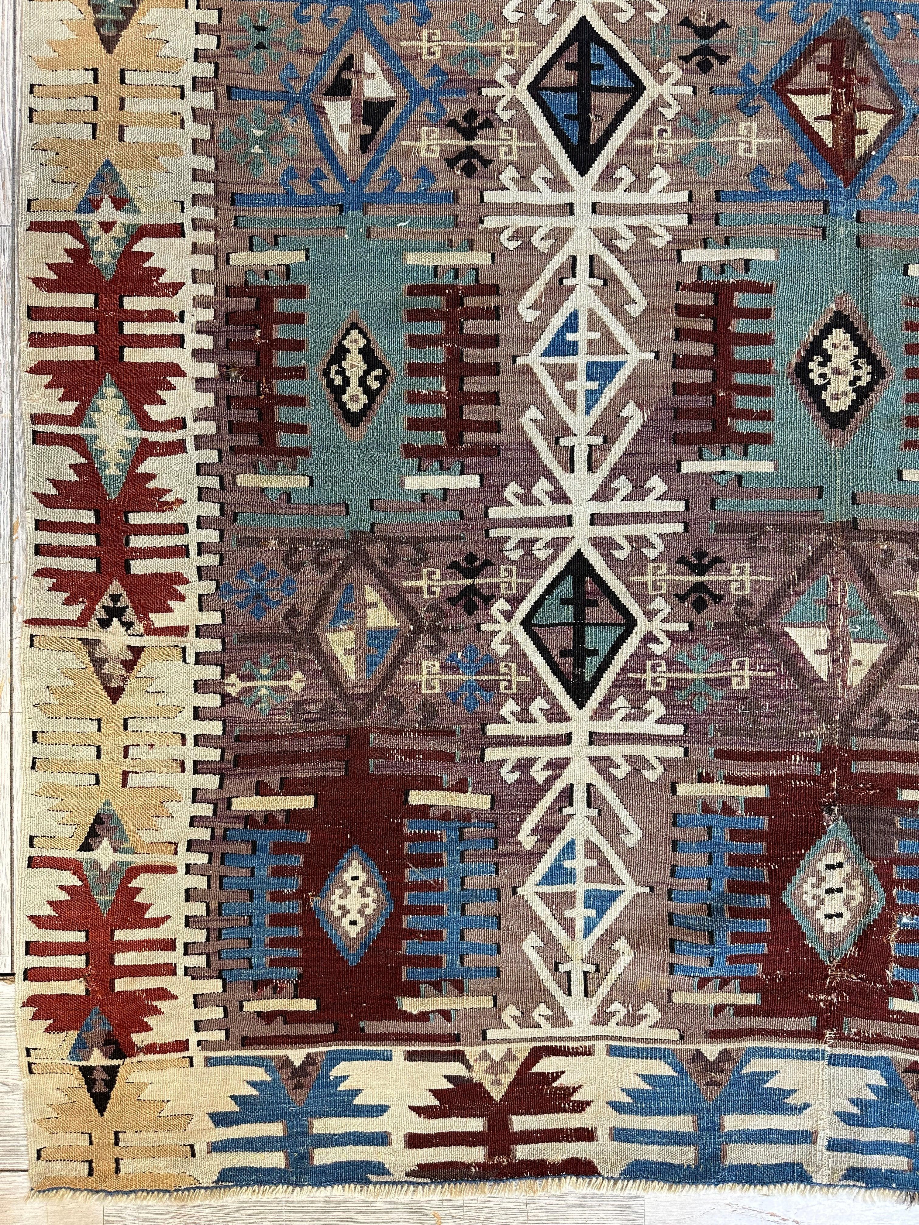 Reyhanli Anatolian 19th C Antique One Of A Kind Kilim Rug 5’ x 8’3”