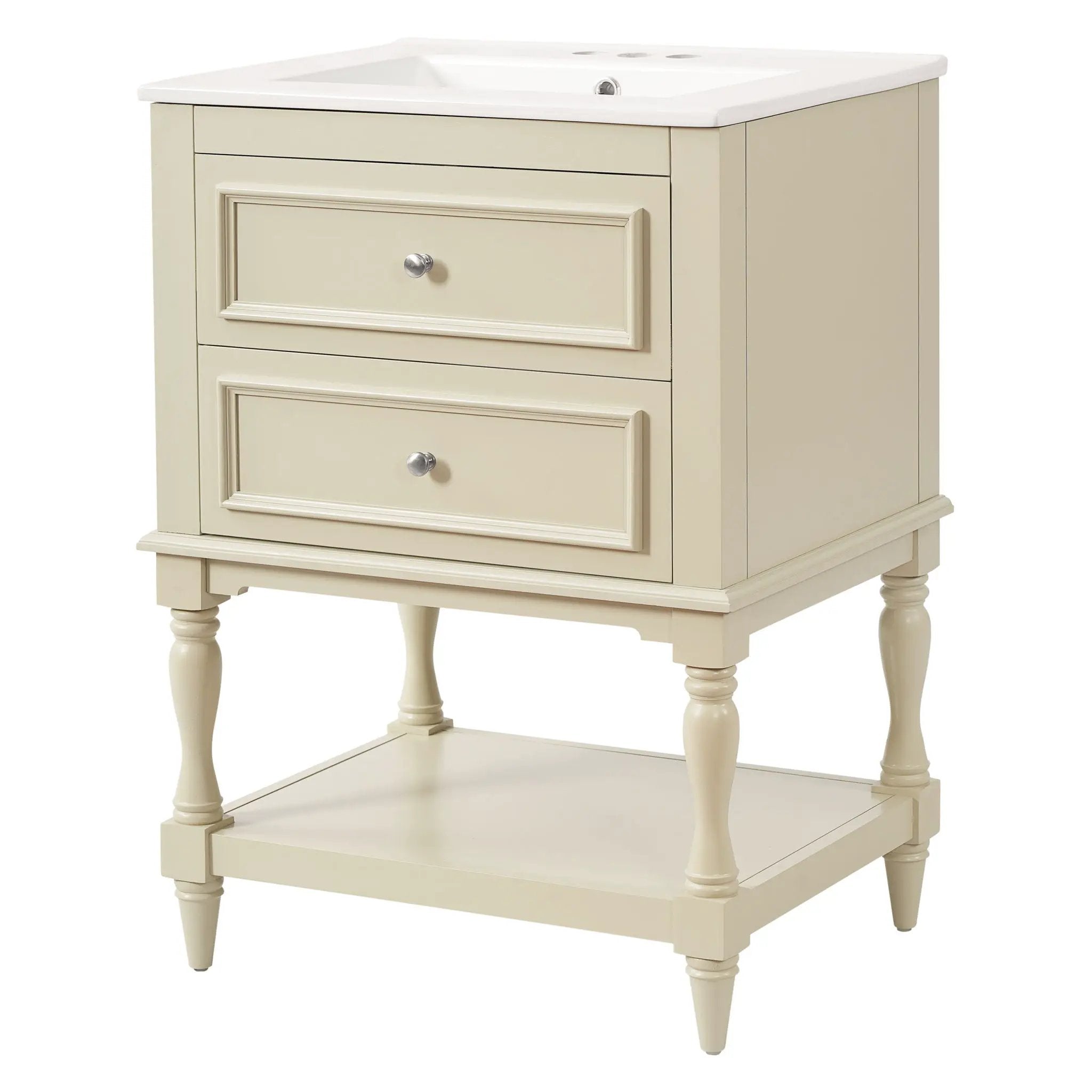 Bathroom Vanity With Sink, 2 Drawers Storage Cabinet, Open Shelf