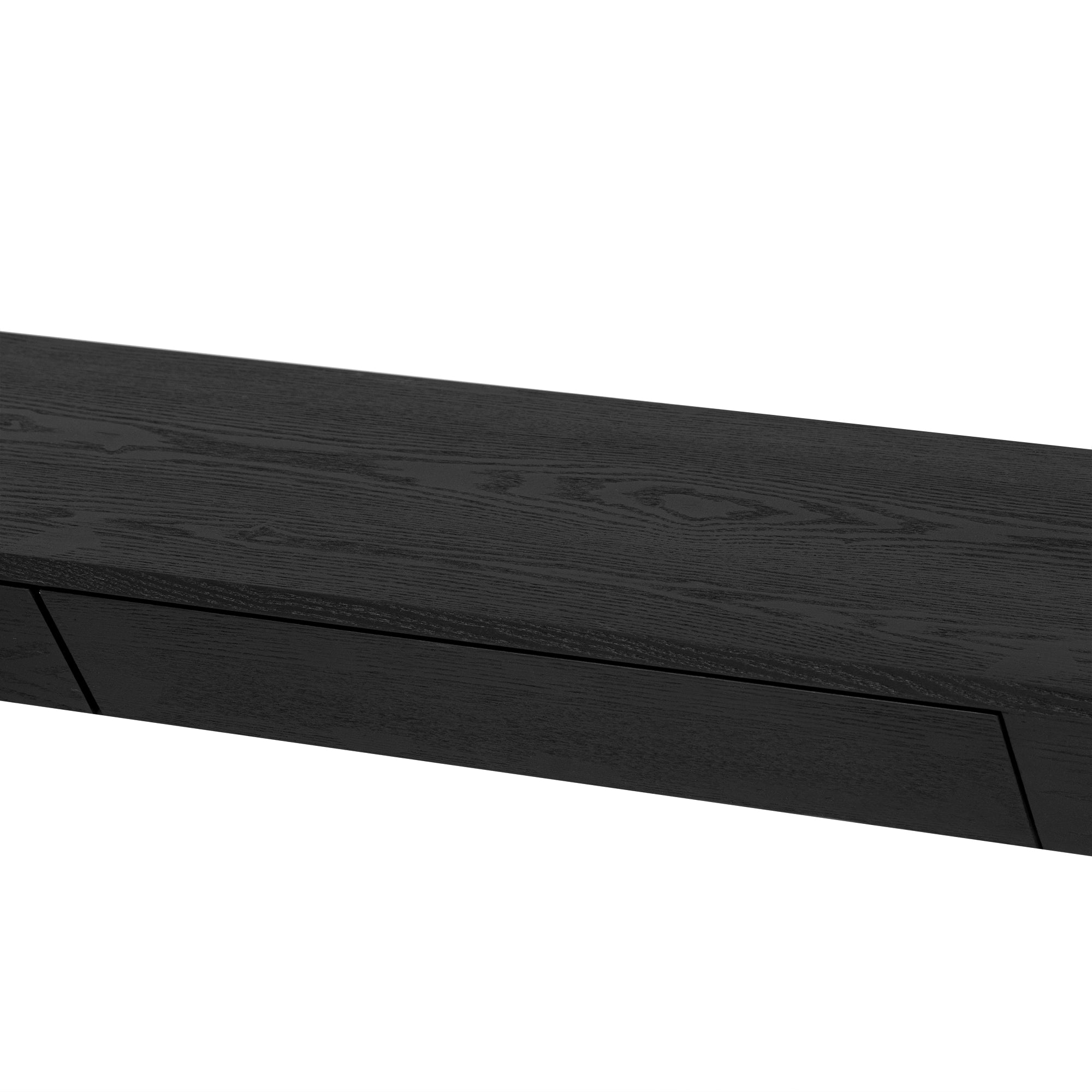 TREXM 60' Modern Farmhouse Console Table with 2 Concealed Drawers, Waterfall Design Entryway Table with Thickened Legs & Rustic Wood Grain for Living Room, Entryway & Hallway (Black)