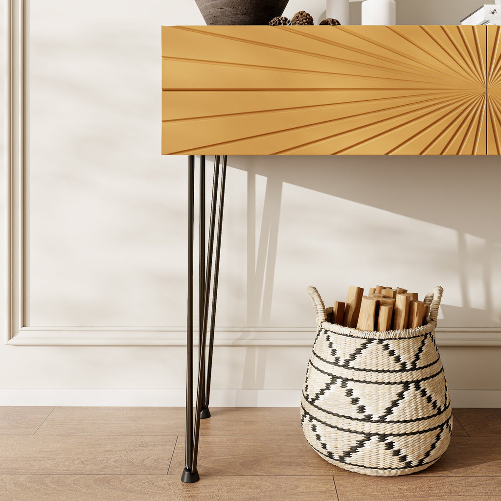 Mordern Farmhouse Wood 39.4' Console Table -  Black & Gold with 2 Drawers and Storage for Entryway