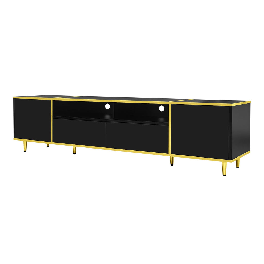 U-Can 70.9'' Modern TV Stand for TVs up to 80 Inches, Entertainment Center with 2 Shelves and  LED Lights, TV Storage Cabinet with 2 Drawers, 2 Cabinets and Metal Legs for Living room