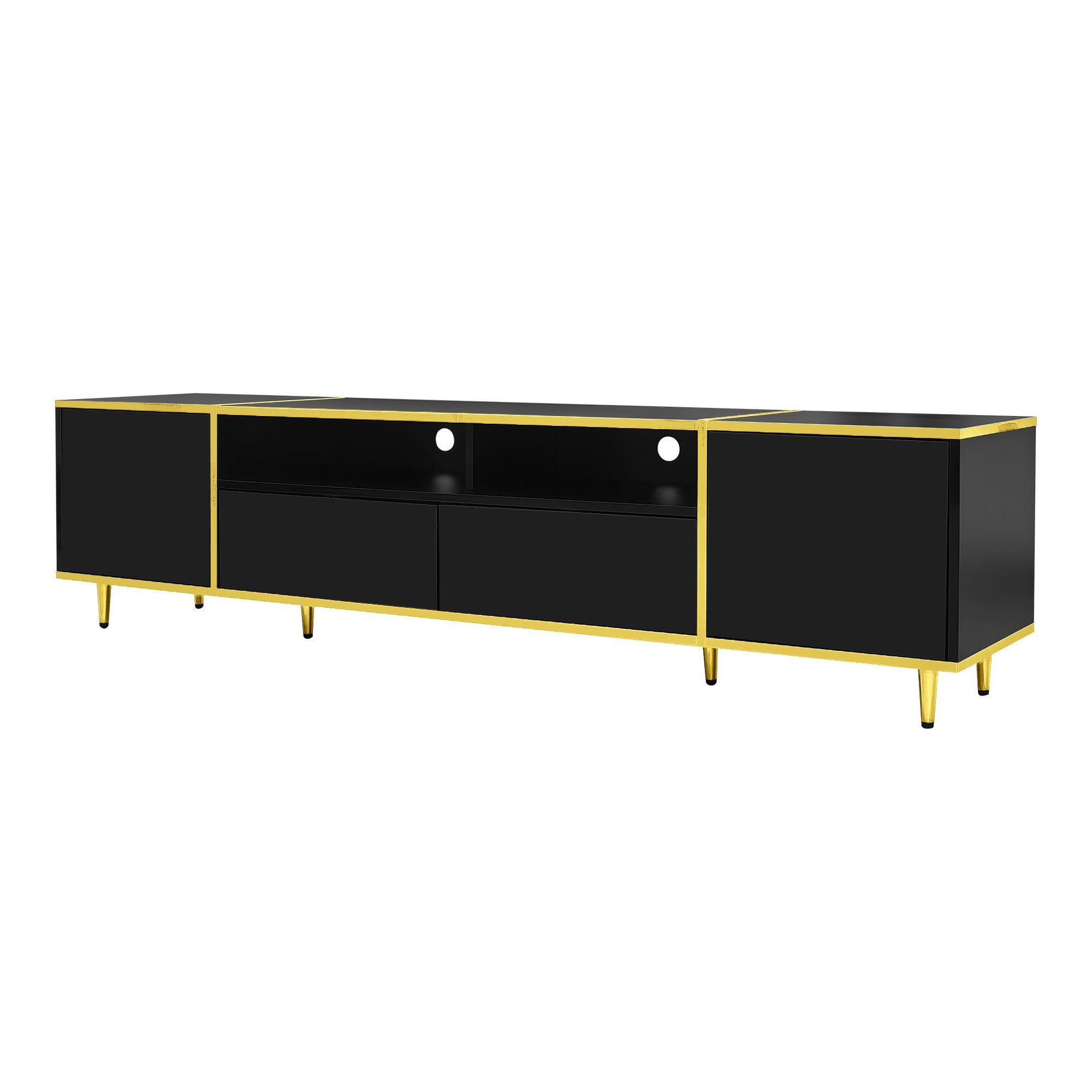 U-Can 70.9'' Modern TV Stand for TVs up to 80 Inches, Entertainment Center with 2 Shelves and  LED Lights, TV Storage Cabinet with 2 Drawers, 2 Cabinets and Metal Legs for Living room