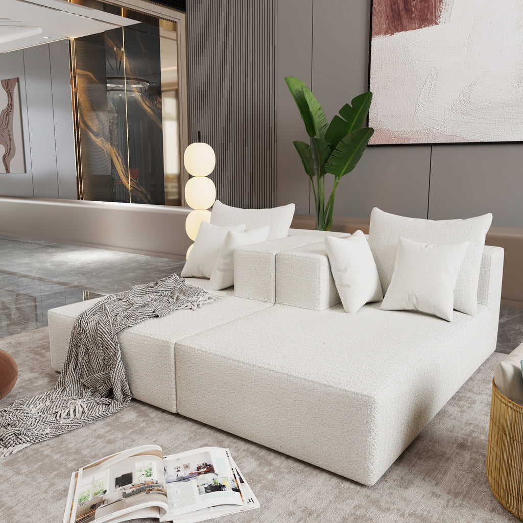 Four seater combination sofa, sofa bed, made of high-density sponge and soft linen fabric, with multiple combination methods (beige)