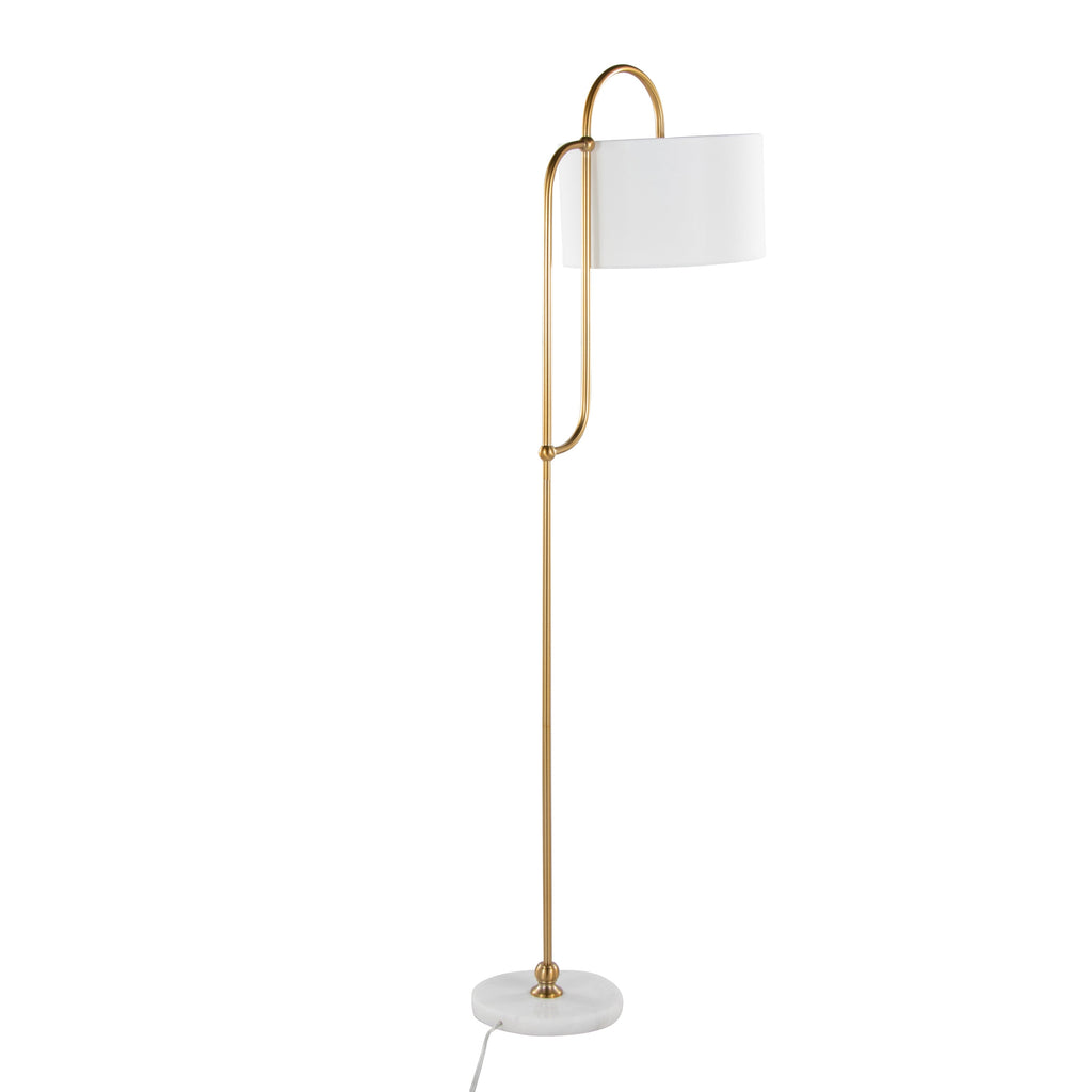 Leslie 63' Glam/Art Deco Metal Floor Lamp in White Marble and Gold Metal with White Linen Shade by LumiSource