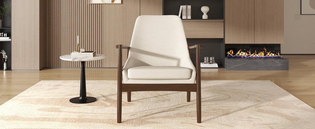 U-Can Accent Chair, Mid-Century Modern Armchair with with Solid Wood Frame, Reading Leisure Chair with High Back for Living Room