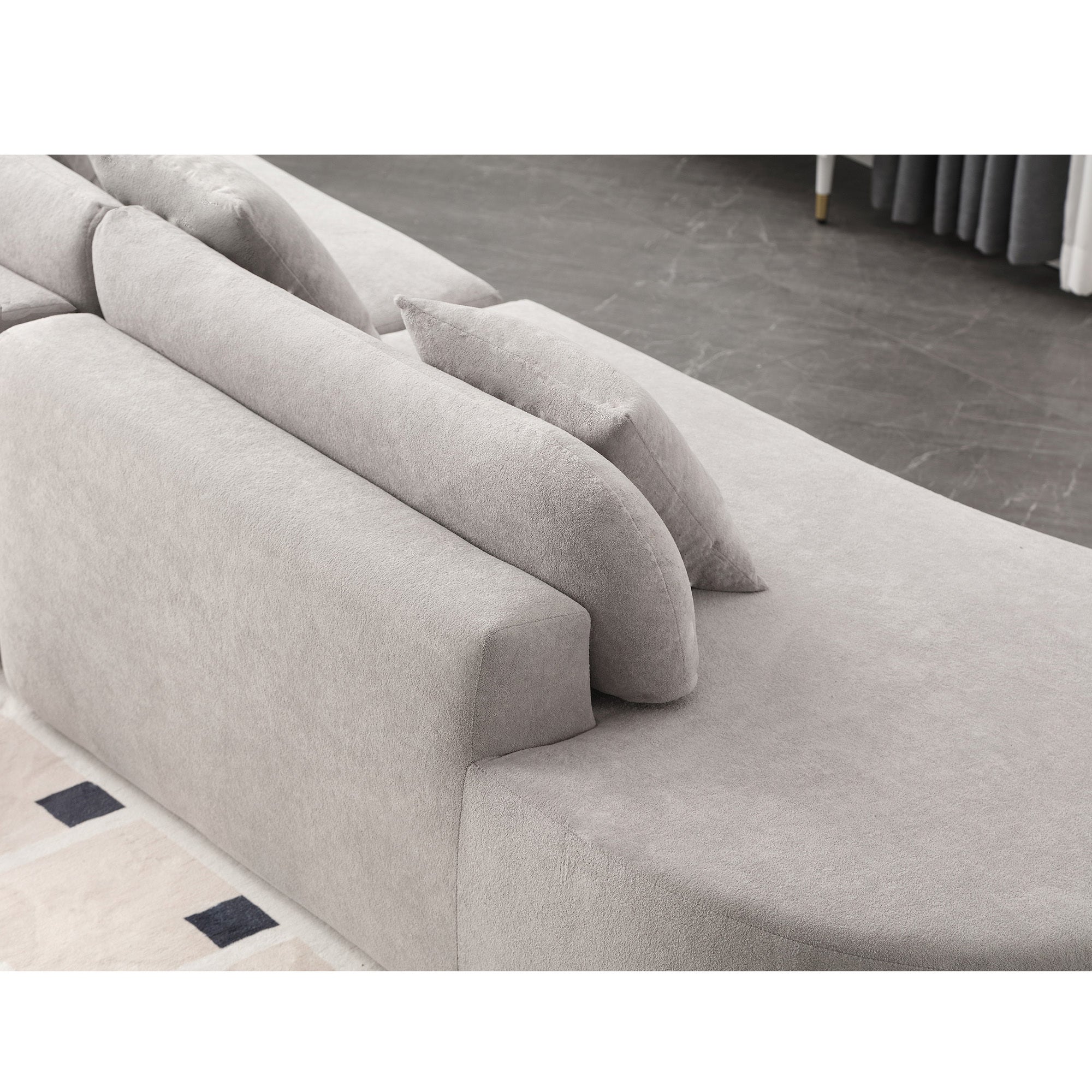 Modern curved combination sofa, terrycloth fabric sofa, minimalist sofa in living room, apartment, no assembly required, three  pillows,Gray