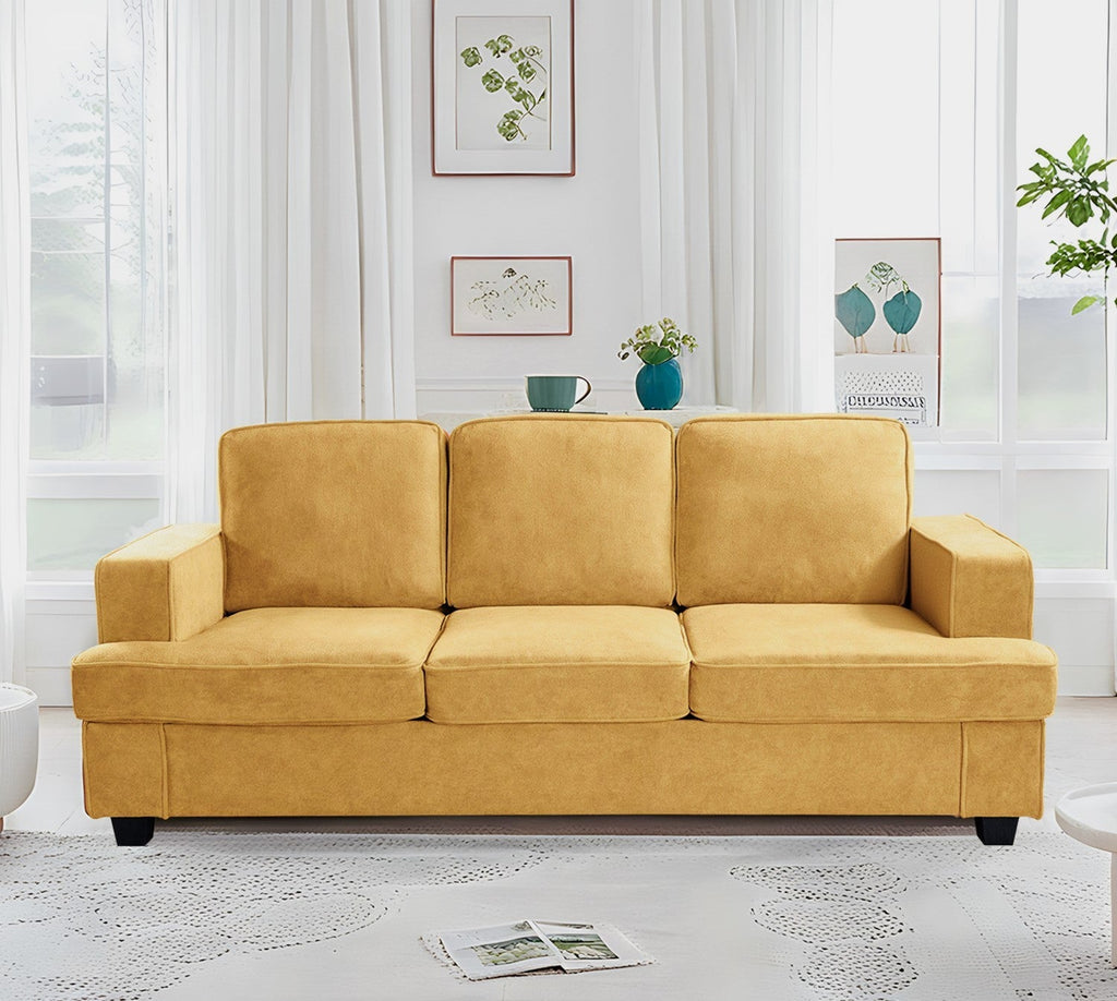 Modern Velvet Sofa, Comfortable 3 Seater Couch with Deep Seating and High-Density Foam, Loose Back Cushions, Wide Arms, Living Room Furniture for Home, Apartment, Office, Mustard yellow