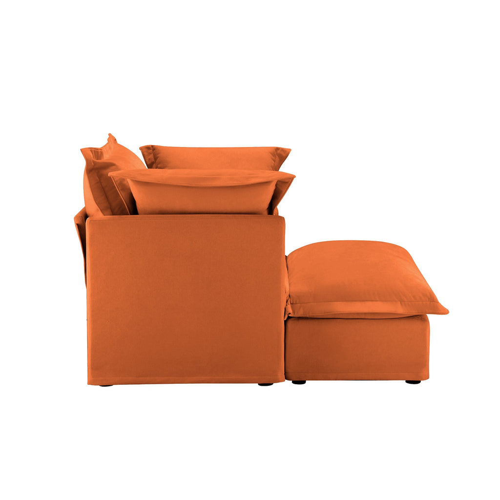 Upholstered Slipcovered Armchair with Ottoman,  Deep Seat Armchair W/ Wide Ottoman for Living Room, Armchair Sets with Large Soft Pillows(Set of 2),Chenille Fabric,Orange