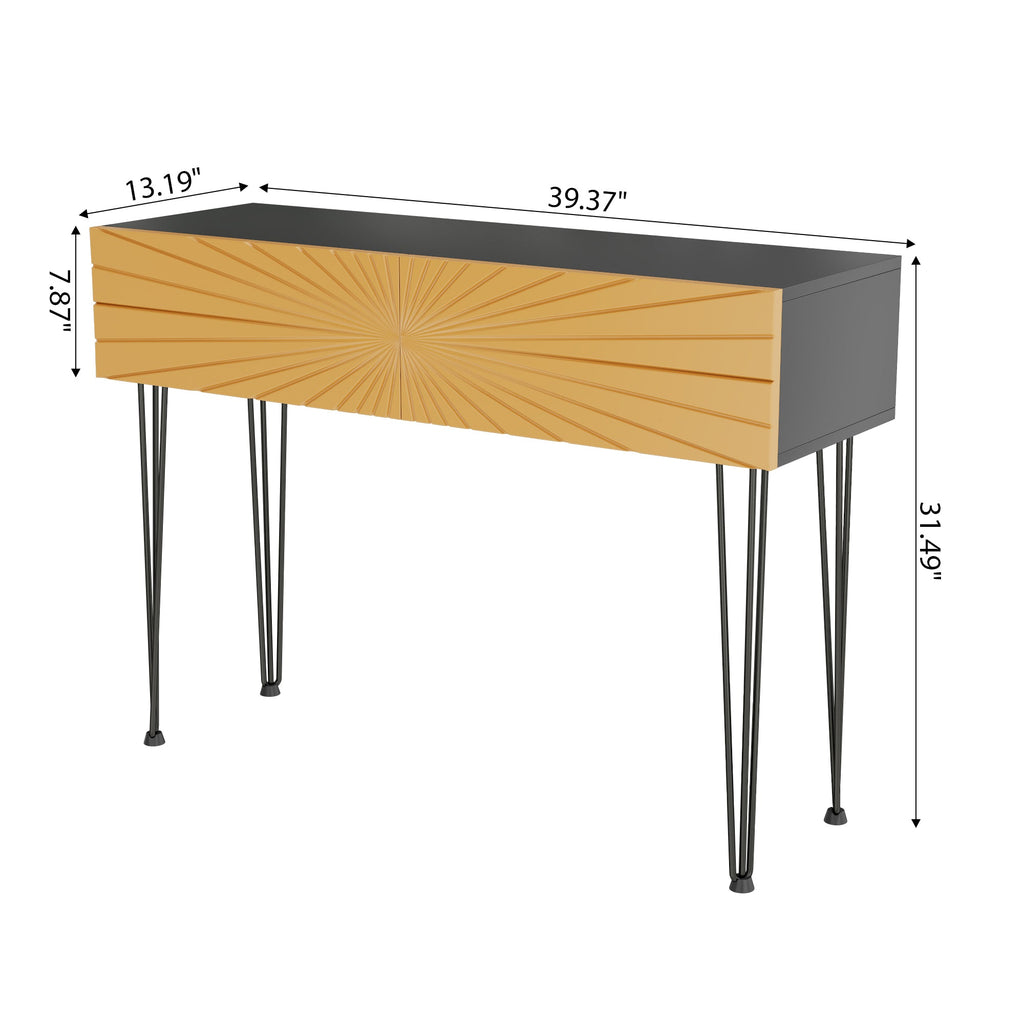 Mordern Farmhouse Wood 39.4' Console Table -  Black & Gold with 2 Drawers and Storage for Entryway