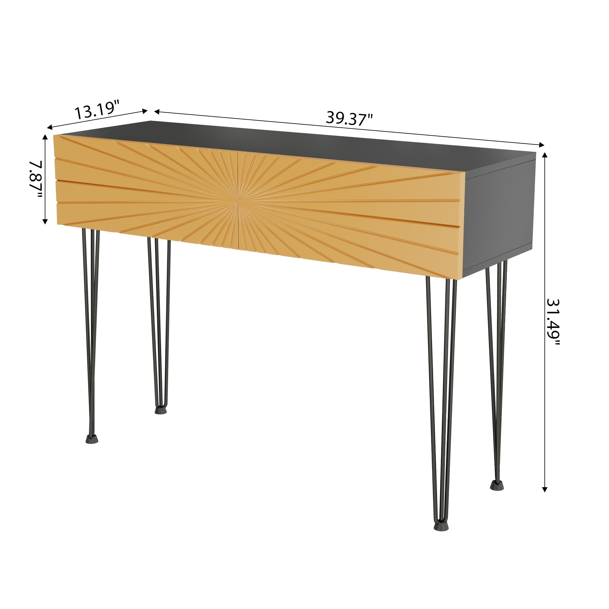 Mordern Farmhouse Wood 39.4' Console Table -  Black & Gold with 2 Drawers and Storage for Entryway