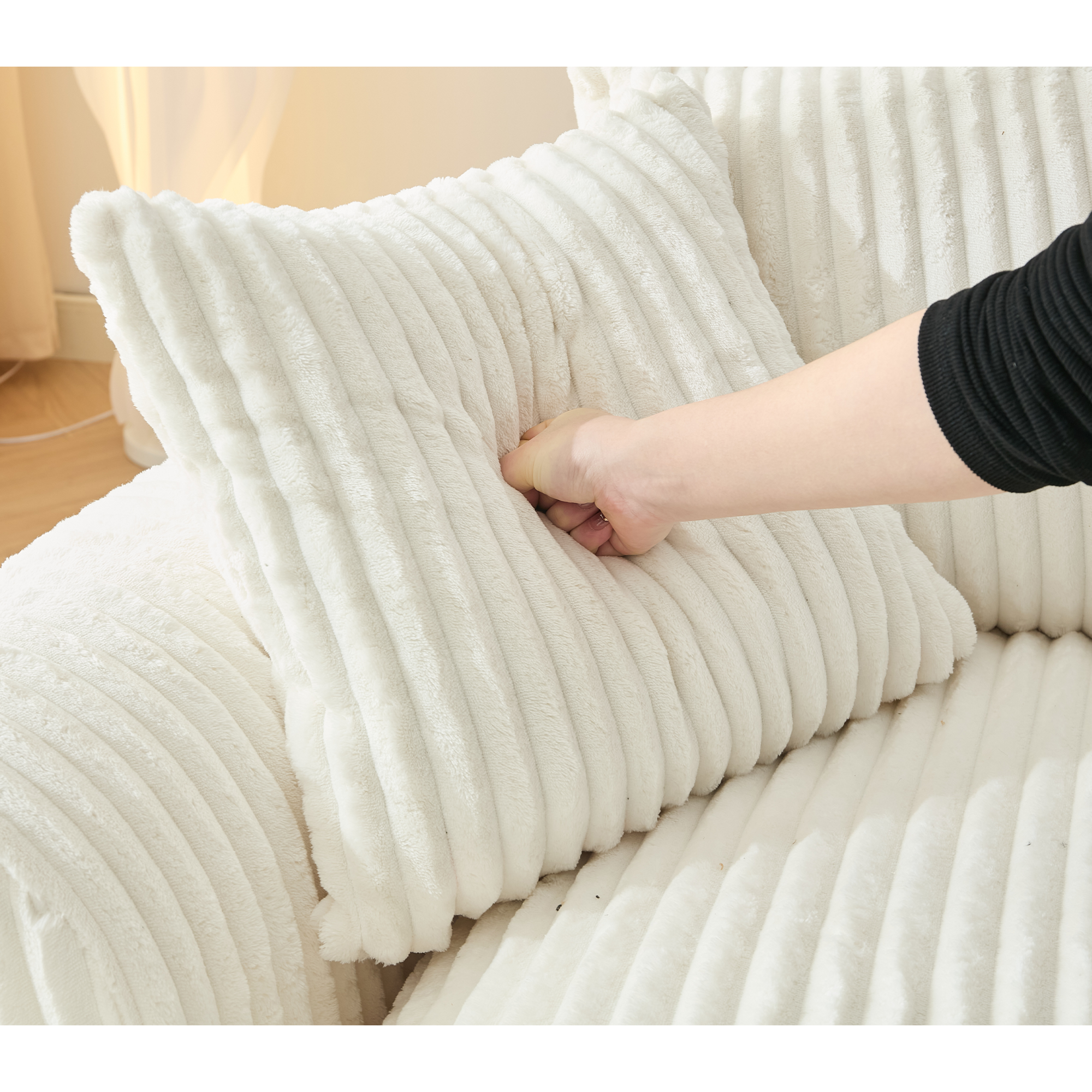 127''  Large Sectional Sofa ,Elegant Curved Design ,High-Resilience Foam ,Ten Back Cushions,L-Shape Left Sofa,No Assembly  Required , (Beige-Soft Corduroy Fabric)