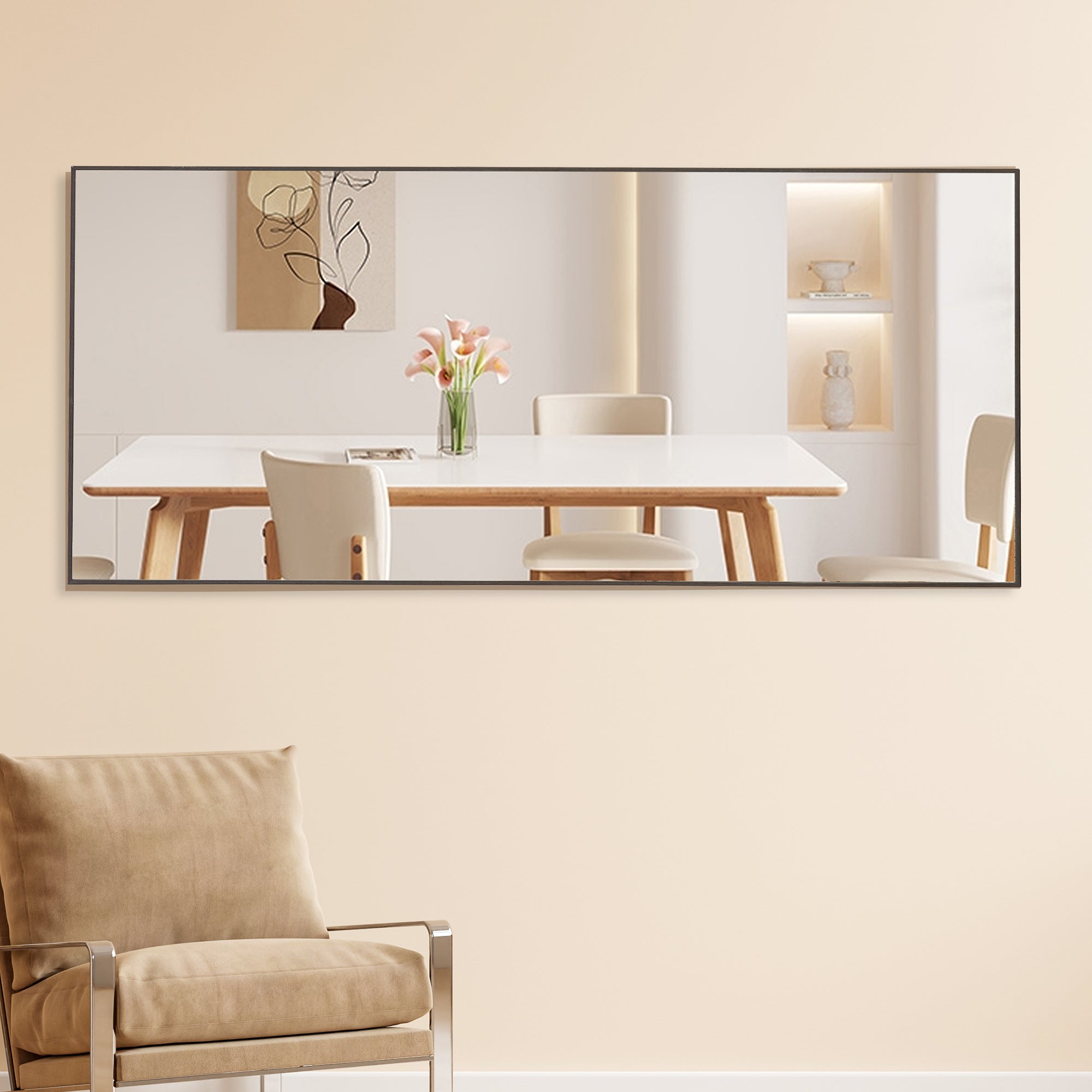 Fourth generation solid wood frame long mirror, dressing mirror, bedroom foyer, decorative mirror, clothing store, floor to ceiling mirror, wall mounted. 71 "* 31.4"