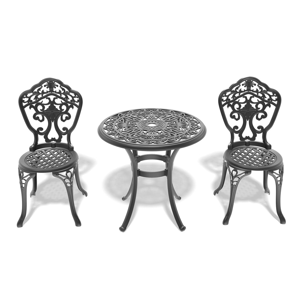 3-Piece Set Of All-Weather Cast Aluminum Dining Furniture Set With Black Frame