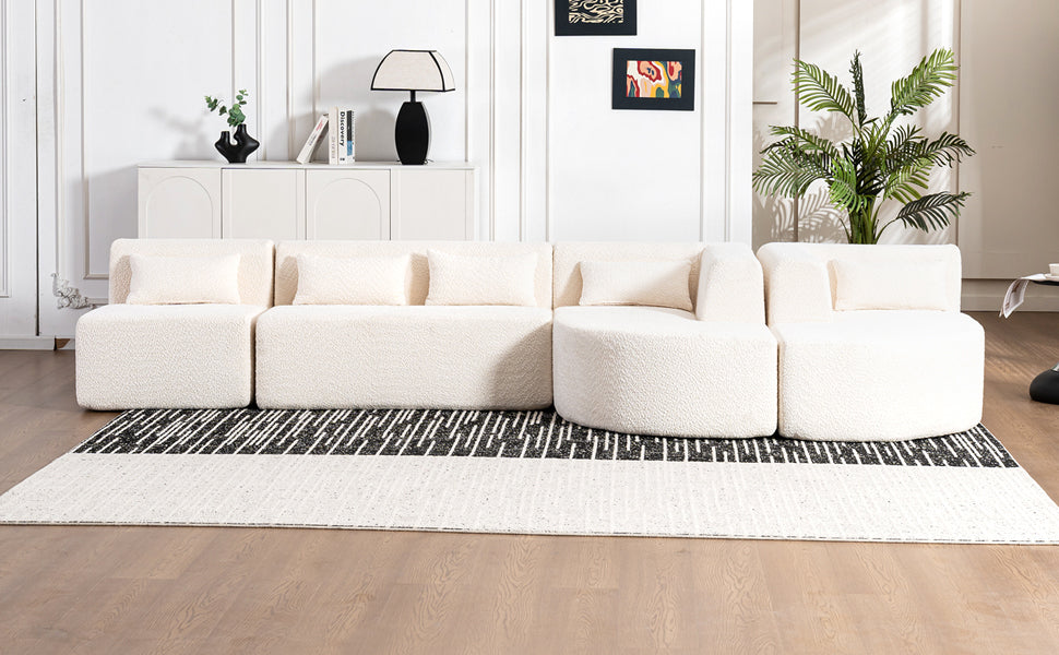 144' Upholstered Sofa Free-combined Sofa Couch with Two Chaise Lounge and Five Back Pillows for Living Room(Old SKU: N719S001600A), Beige