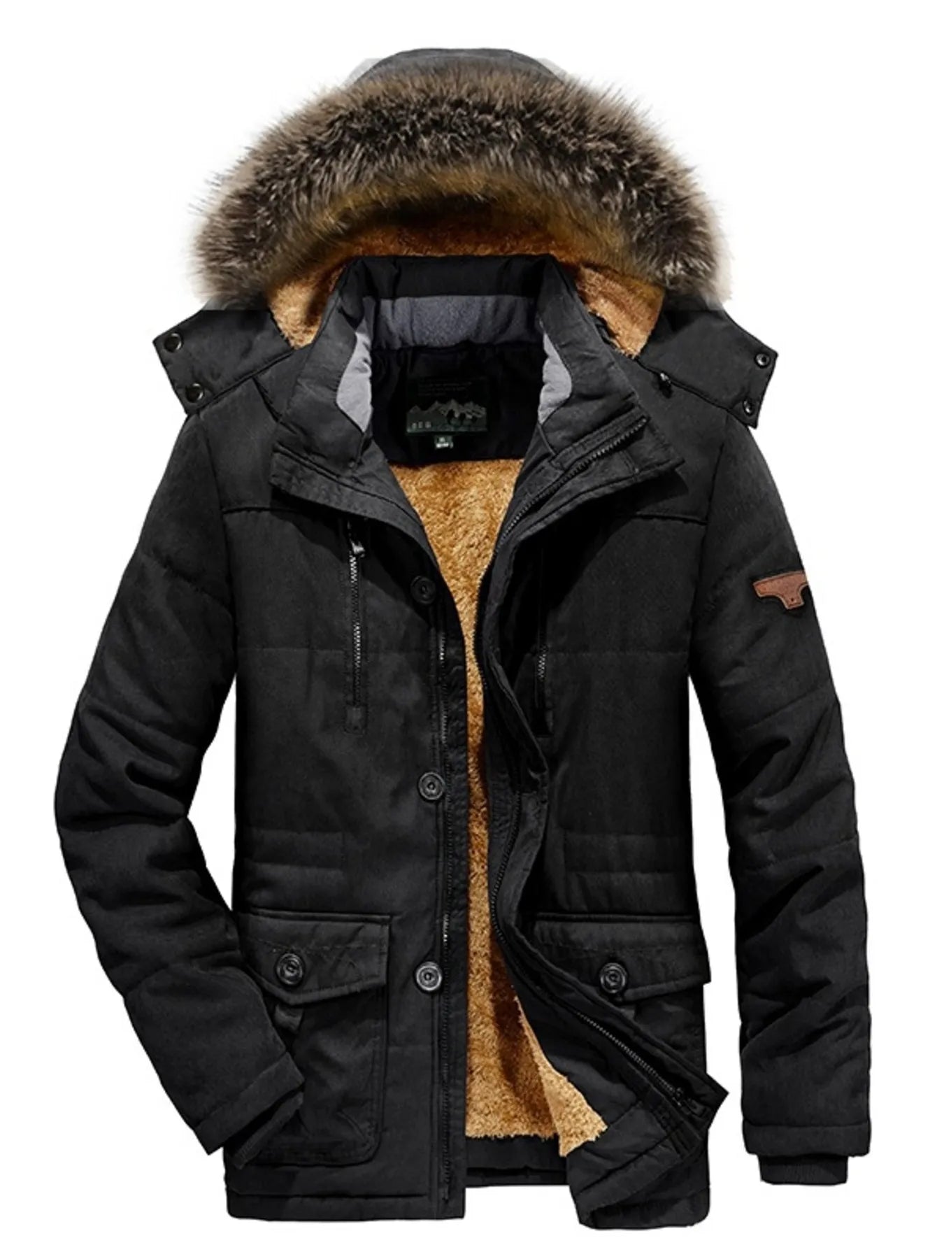 Zip Up Long Sleeve Puffer Coat with Faux Fur Hood