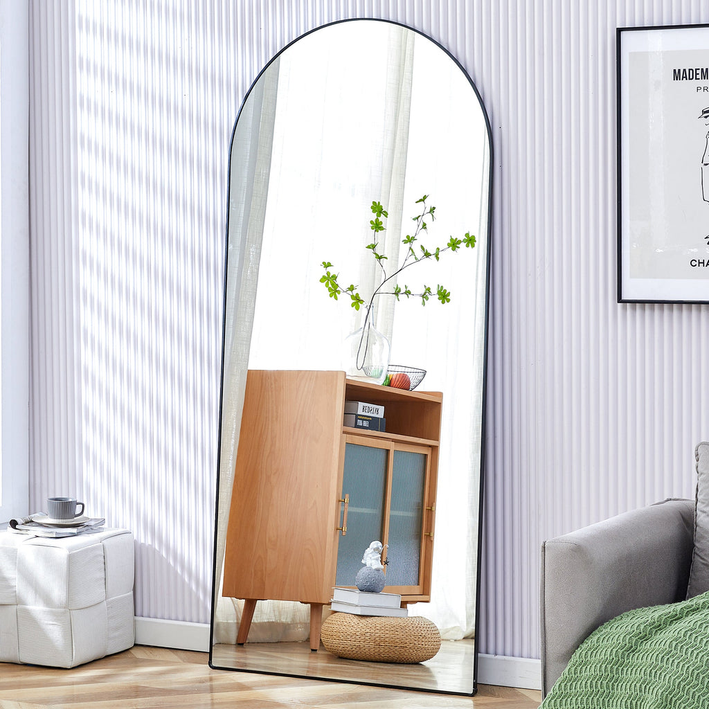 The 4th generation floor standing full-length rearview mirror. Black metal framed arched wall mirror, bathroom makeup mirror, floor standing mirror with bracket. Black 71 "* 31"  AM