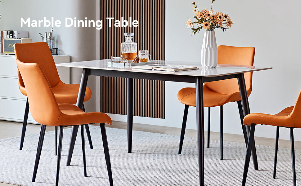 Large Rectangular Table with Strong Metal Base Modern Stone Dining Table For Kitchen 1.6m